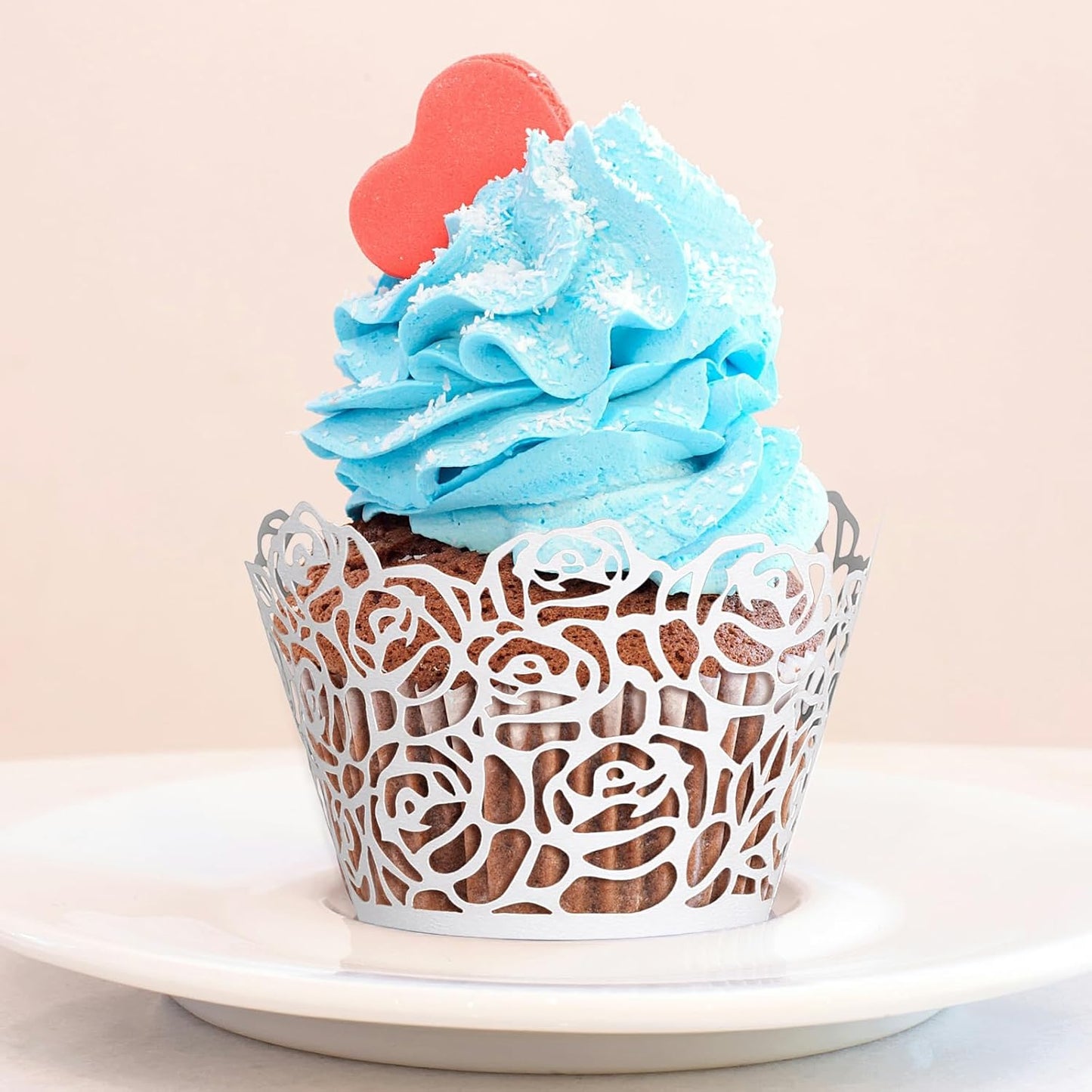 GWHOLE White Cupcake Wrappers, 50pcs Cupcake Liners with Rose Design Laser Cut Liners for Wedding Birthday Baby Shower Party Decorations Fancy Small Cupcake Decorations for Regular Cupcak