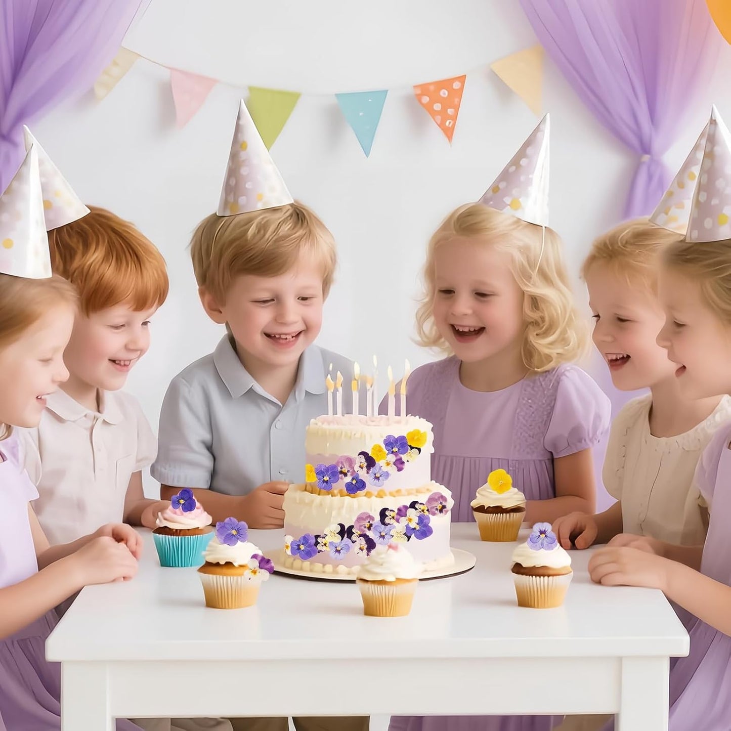 Dried Pressed Flowers Cake Topper 40 PCS Purple Tricolor Floral Cupcake Toppers Decoration Natural Dry Real Flowers for Cocktail Drink Crafts Resin Candle Soap DIY Art Jewelry Making