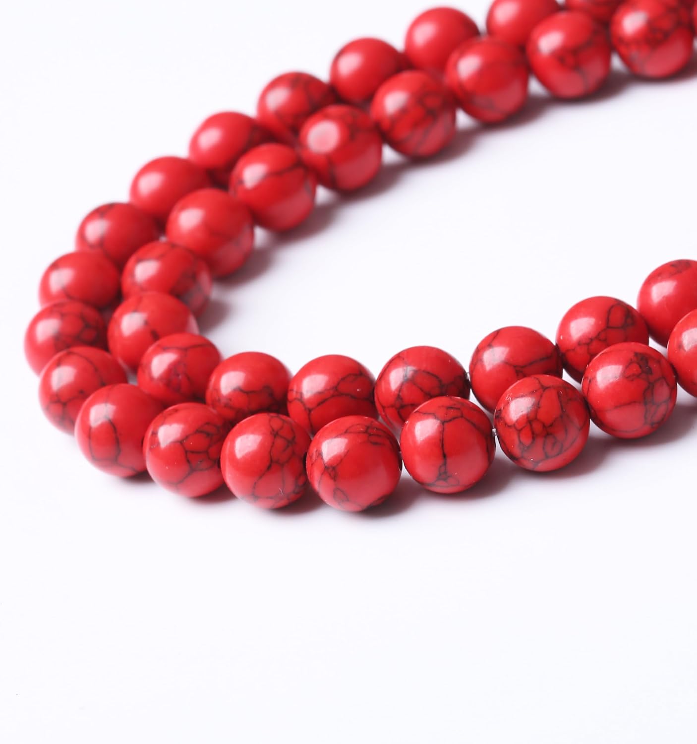 Natural Red Turquoise Stone Beads Gemstone Round Crystal Energy Jade Beads Stone Beads for Jewelry Making DIY Bracelet Necklace Jewelry Making 1 Strand 15.5inch 60PCS 6MM
