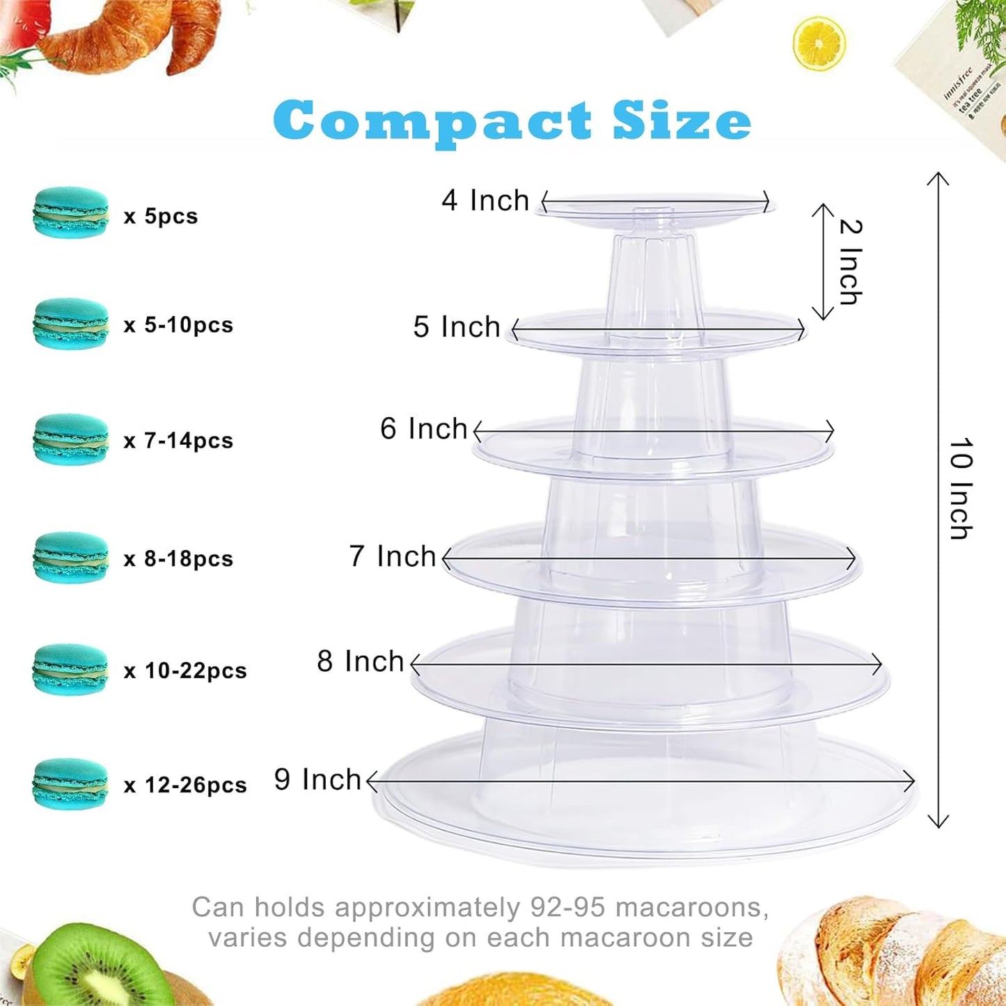 6 Tiers Round Macaron Tower Stand Plastic Transparent Cake Stand Macaron Display Rack Desserts Cupcake Holder Platter for Baby Shower, Birthday Party, Wedding, Party Decor