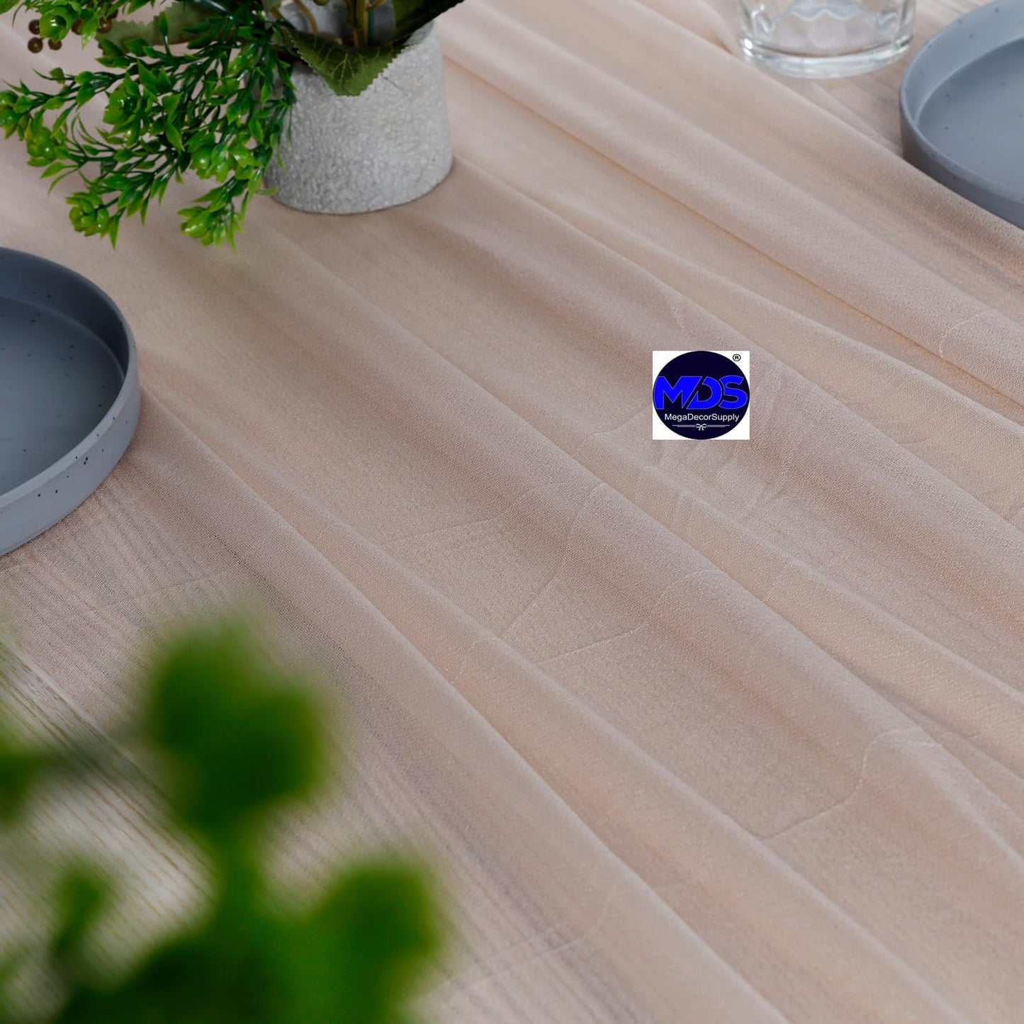 MDS Halloween Chiffon Table Runner - 20 Pack, 29 x 170 Inches, 14ft Each - Sheer Spooky Table Runners for Haunted House Parties, Trick-or-Treat Tables, Witchy Décor, Wedding & Events - Nude