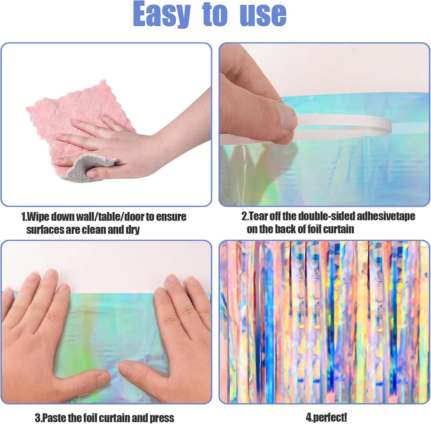 CANREVEL 2 Pack 3.2x6.5 Feet Iridescent Foil Fringe Backdrop Curtains, Neon Transparent Holographic Tinsel Streamers Party Decorations for Mermaid/Frozen/Sea/Euphoria/ERAS Party