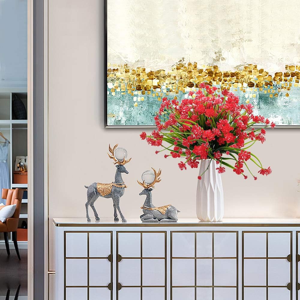 Artificial Flowers Outdoor UV Resistant Fake Plants Indoor Outside Hanging Planter Home Garden Decor, 10 Bundles (Red)
