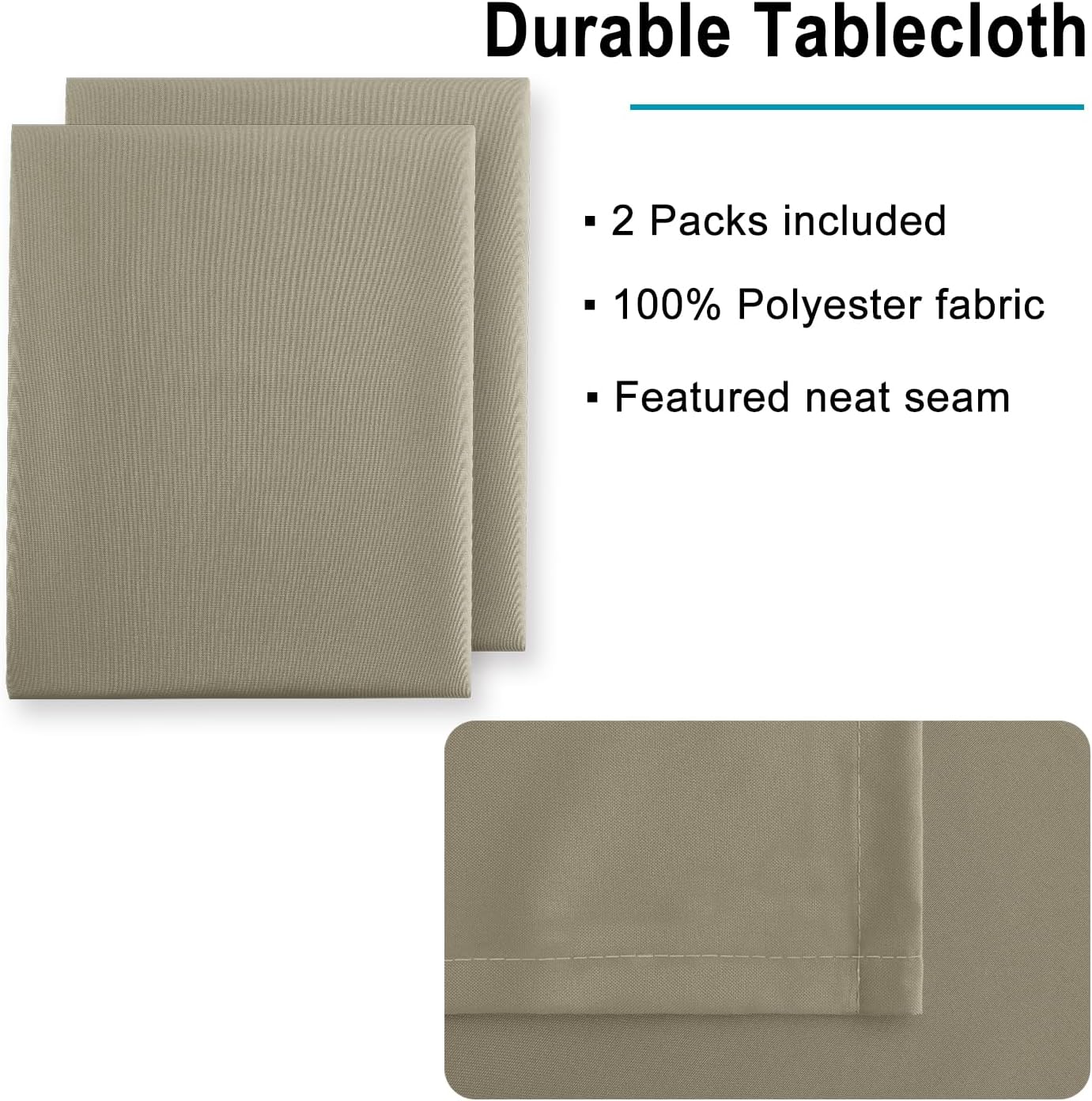 Hiasan 2 Pieces Taupe Square Tablecloth - Waterproof and Spillproof Restaurant Washable Polyester Table Cloth for Dining Room, 30 x 30 Inch