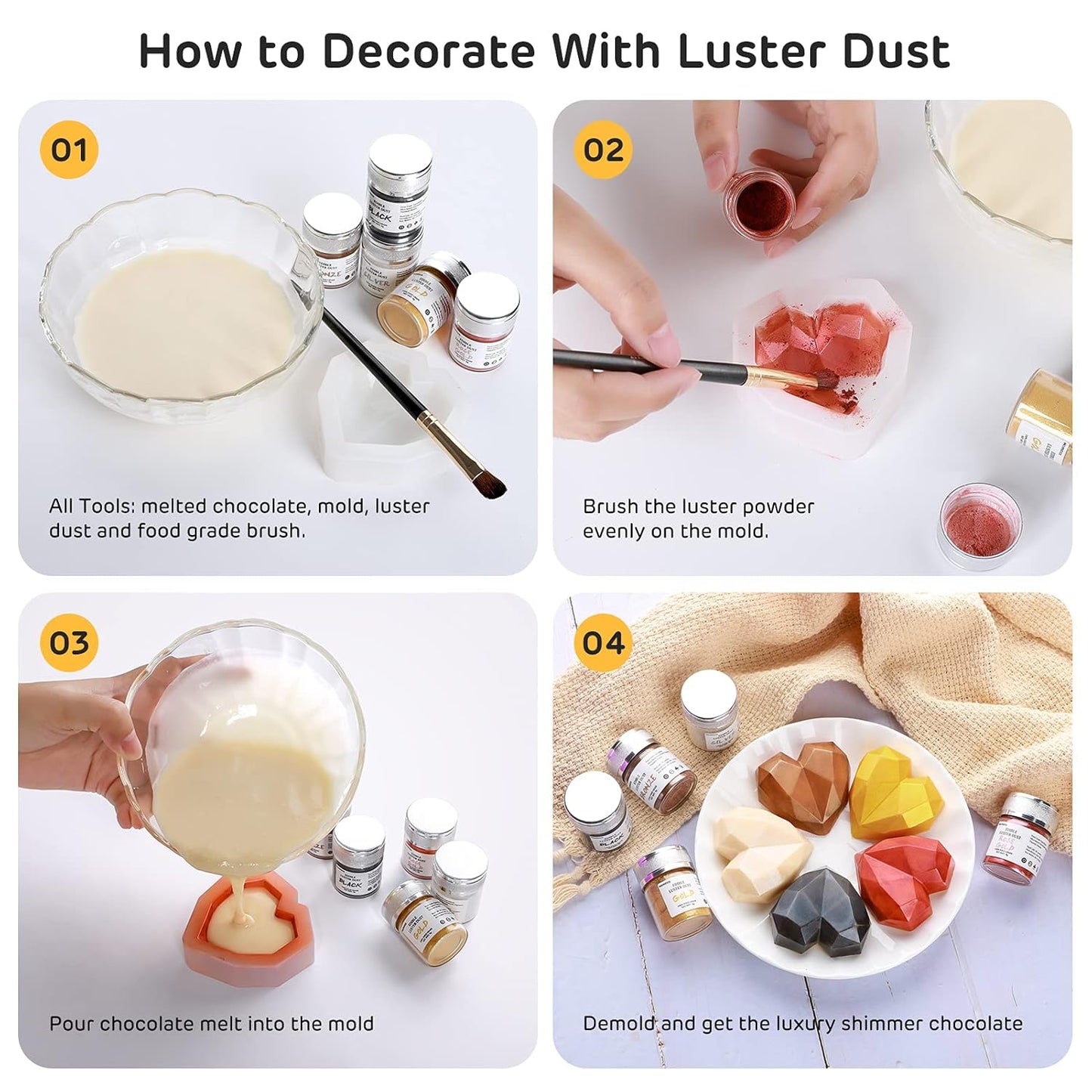 Nomeca Edible Luster Dust, 8 Grams Food Grade Gold Cake Dust Metallic Shimmer Christmas Food Coloring Powder for Cake Decorating, Baking, Fondant, Gumpaste, Chocolate, Candy, Drinks, Cookies - Gold