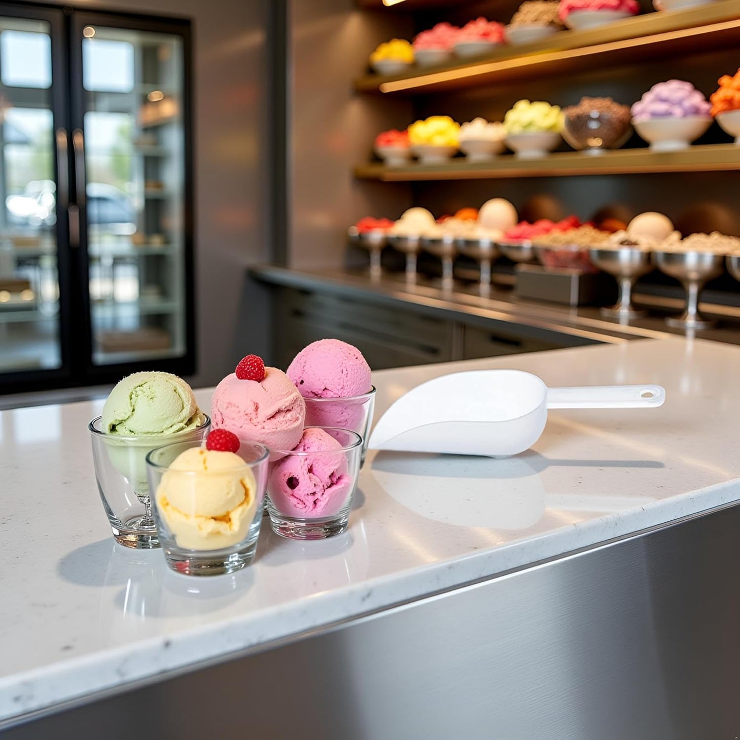 1PC White Ice Scoop Plastic Ice Shovel Measuring Scoops Multifunctional Ice Tray Shovel Flour Candy Grains Dessert Scoopers for Ice Cream Tools, 17x3.5x10cm