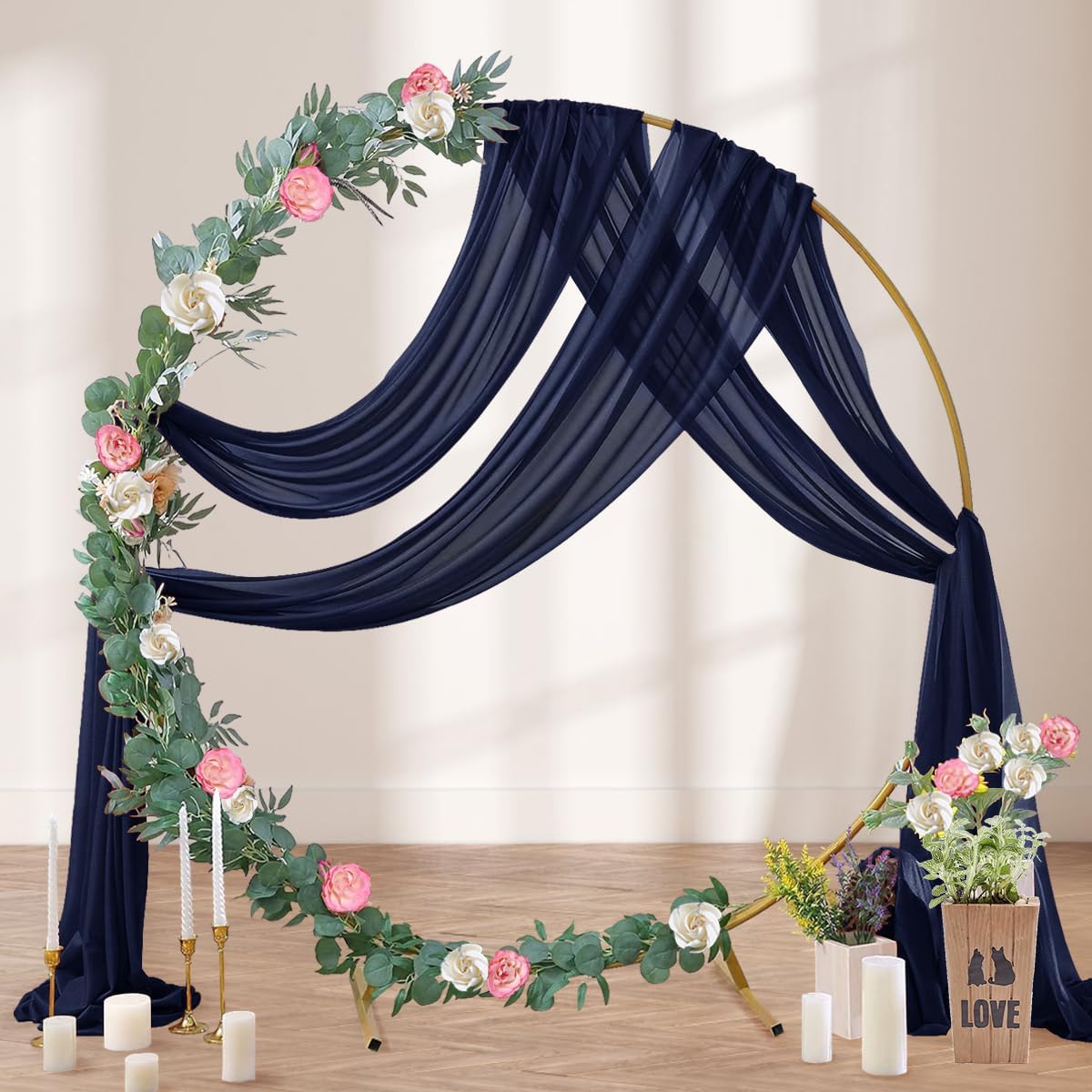 Navy Blue Wedding Arch Draping Fabric 2 Panels 29" x 20 FT Navy Wedding Drapes for Backdrop Sheer Curtain Drapes for Romantic Bridal Baby Shower Ceremony Birthday Party Fall Outdoor Events