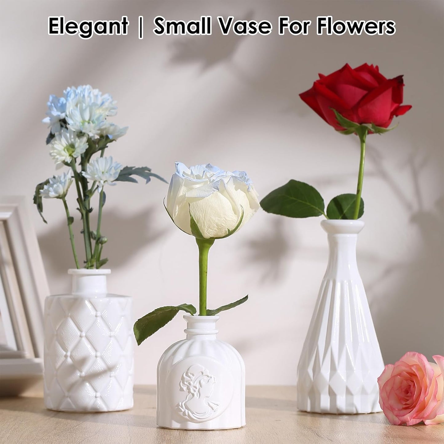 Vintage Small Glass Vases Set of 10,Mini Bud Vases for Flowers,Amber Glass Vases for Centerpieces,Wedding Decorations,Home Table Flower Decor (White)