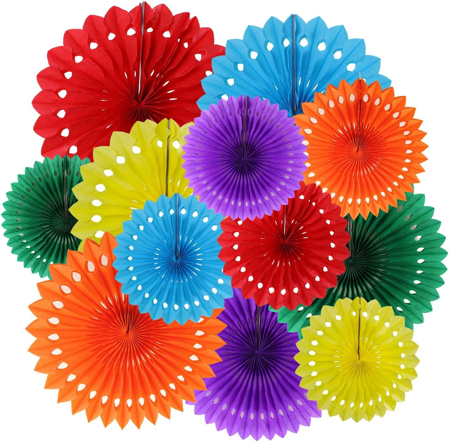 ZOOYOO Hanging Paper Fans Party Decorations,12 Pcs Rainbow Honeycomb Round Fans,Colourful Ceiling Decor for Birthday,Wedding,Carnival,Fiesta Party Backdrop