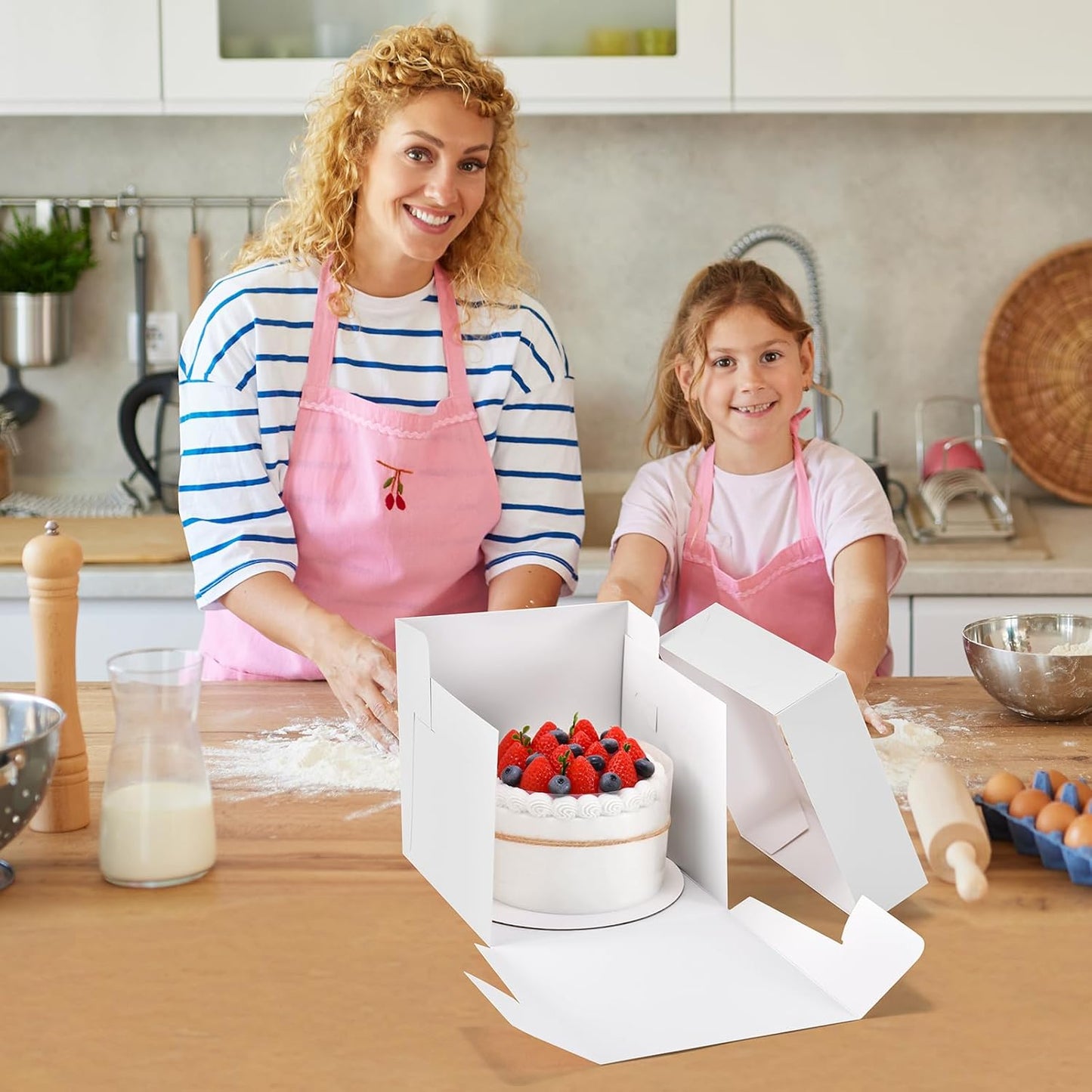 12Pcs 8x8x8 Inches Cake Boxes, White Square Bakery Boxes with Window, Disposable Cake Carrier Container for Pastries, Pie, Cookies, Chocolates, Cupcakes, Birthday Party, Wedding