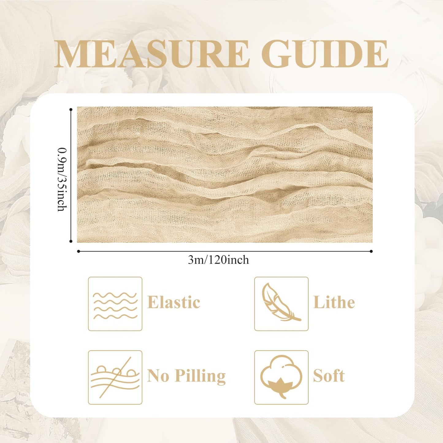 Asee'm 3pcs Cheesecloth Table Runner 120 Inches Long Sand Boho Gauze Cheese Cloth Runner 10FT Rustic Sheer Table Runners for Christmas Wedding Party Baby Shower Spring Easter Decoration