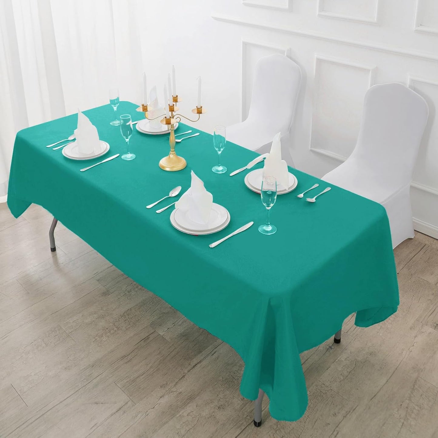 Fokitut 2 Pack Waterproof Rectangle Tablecloth, 90x156 Inch,Stain Resistant and Wrinkle Polyester Table Cloth, Fabric Table Cover for Kitchen Dining, Wedding, Party, Holiday Dinner-Turquoise