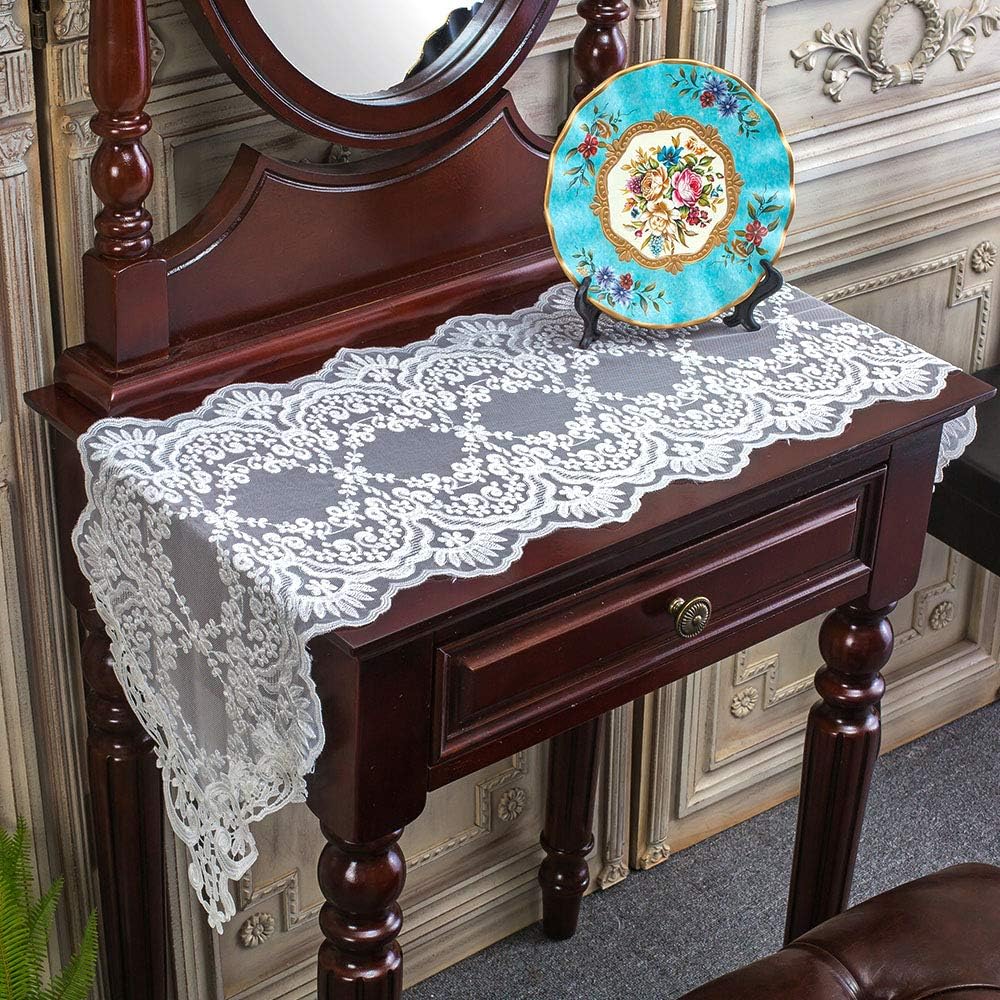 ARTABLE Rectangle Table Runner Lace Macrame Embroidered Table Runners with Exquisite Vintage Shabby Chic for Holiday Wedding Long Dinner Tables (White, 12 x 70 Inch)