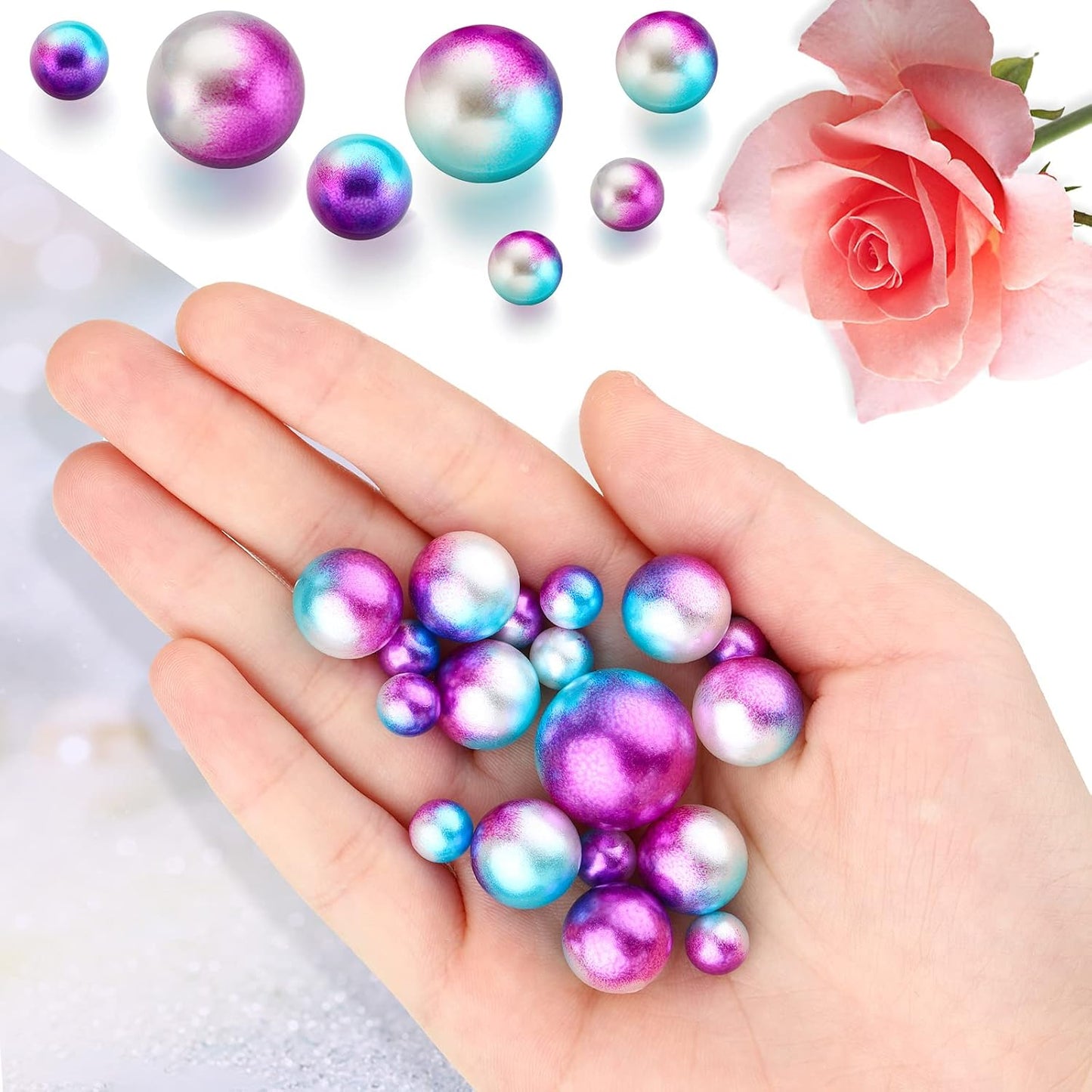 150 Pieces Vase Filler Faux Pearls Vase Makeup Beads No Hole Gloss Bead Mixed Sizes Round Pearl for Home Party Wedding Decor, 8/14/20 mm(Rainbow)