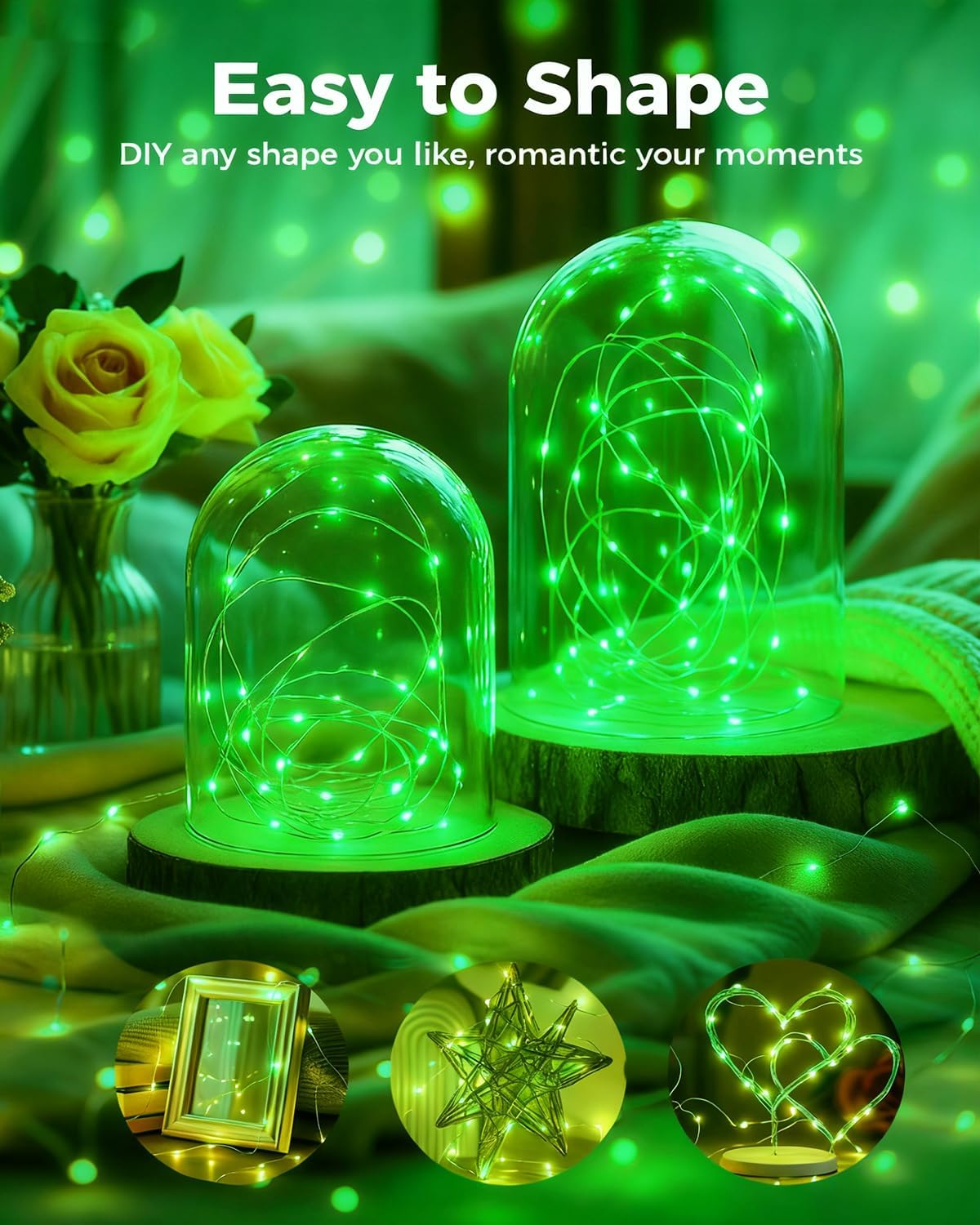 btfarm 6 Pack Fairy Lights Battery Operated, 7FT 20 LED Mini String Lights Waterproof Silver Wire for Mason Jars Centerpiece Table Crafts Bedroom Christmas Decoration, Green