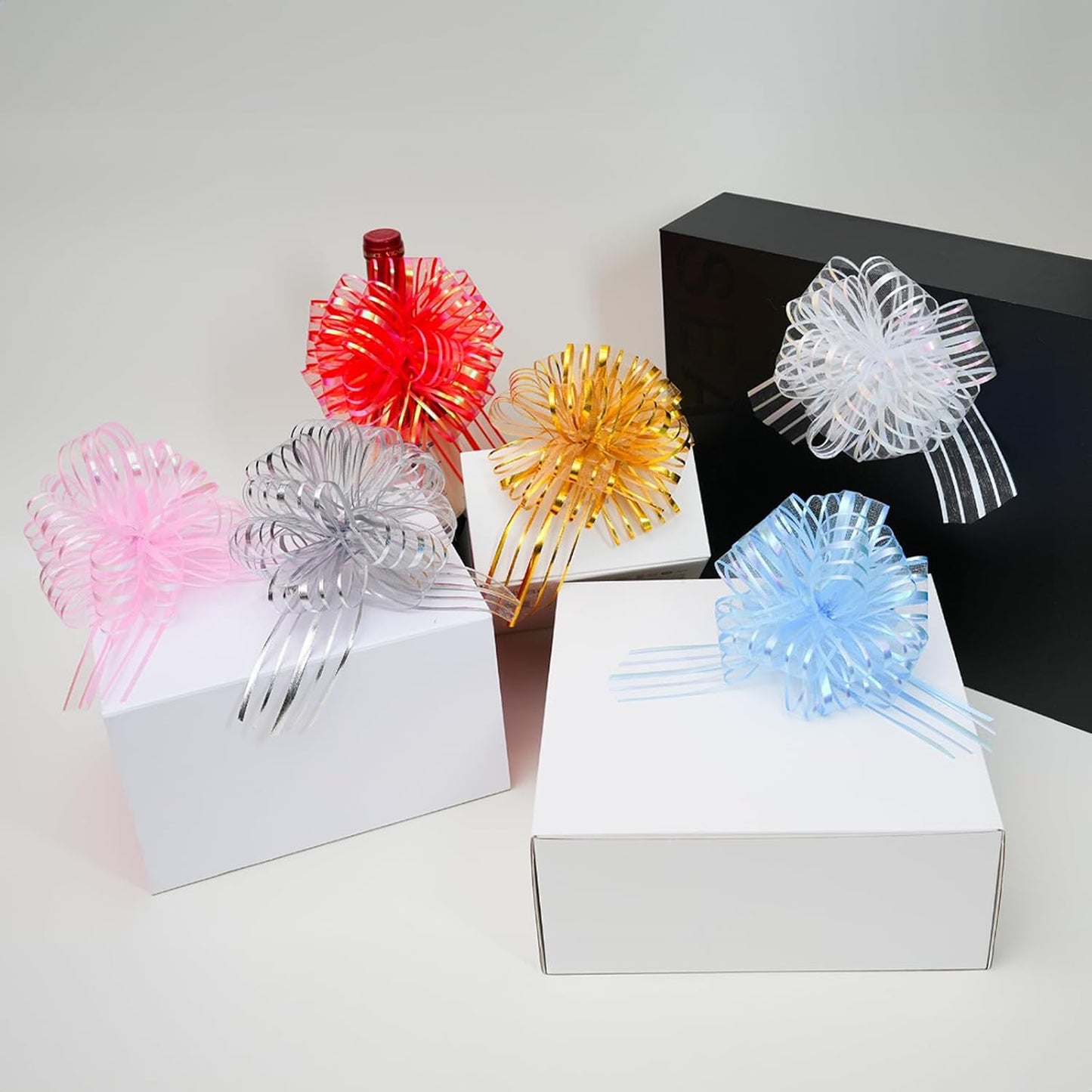 6 Pcs 6 Inch Silver Organza Pull Bow – Perfect for Wedding Decoration, Gift Wrapping Baskets, Car Bows, Birthday Parties, Christmas and Valentine's Day