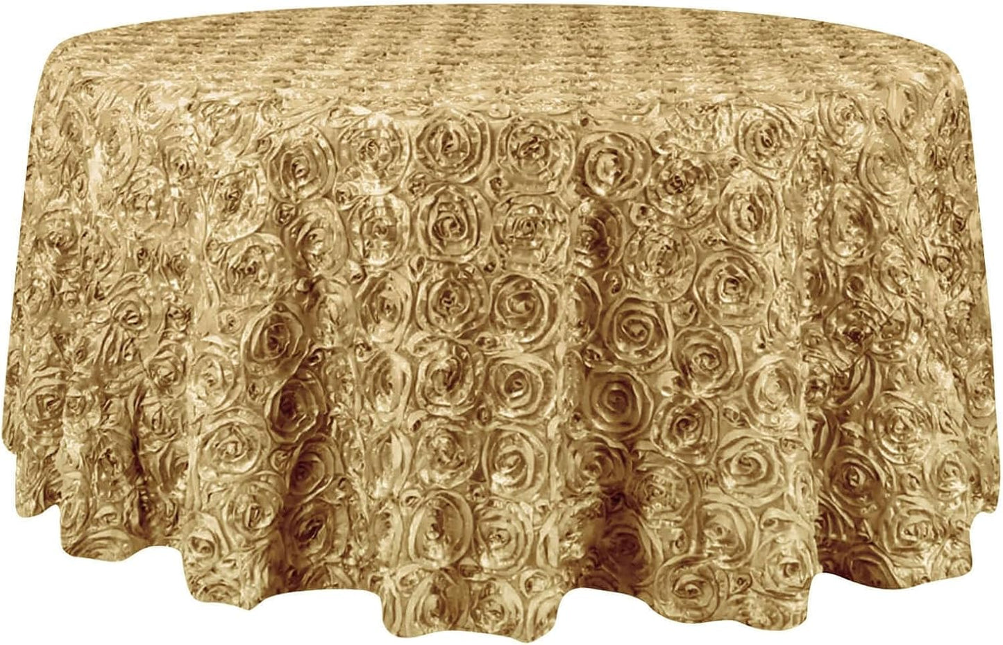 Efavormart 132" Wholesale Round Table Cover Champagne Grandiose Rosette 3D Satin Tablecloth for Wedding Party Event Decoration