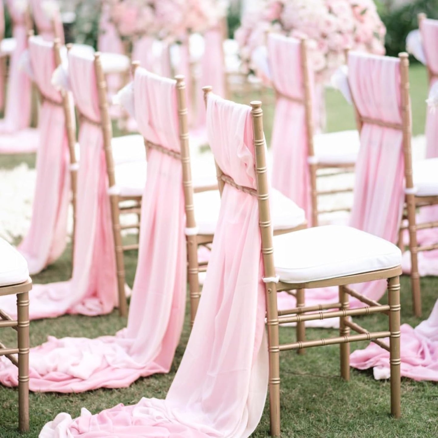 VOK Pink Wedding Arch Draping Fabric Chiffon Curtains, 29in x 18Ft Sheer Chiffon Outdoor Curtain for Wedding Ceremony Birthday Party Decoration (Light Pink,4 Panel)