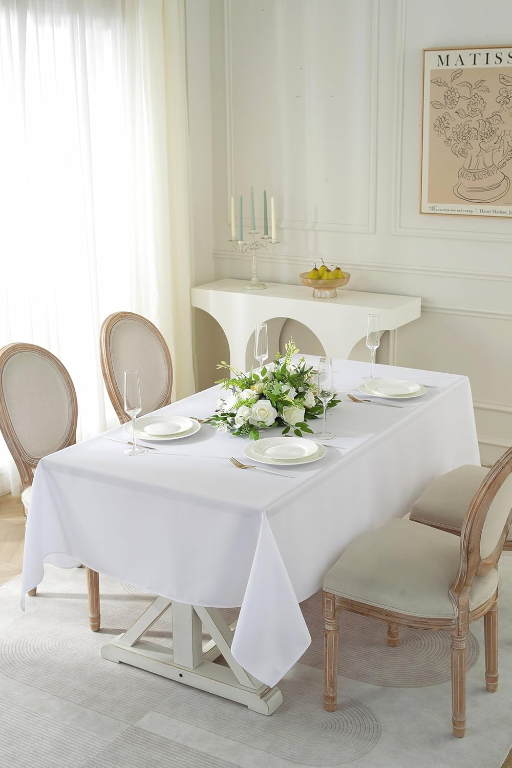 Craft And Party Rectangle Tablecloth, 60 x 102 Inch White Tablecloth, 6ft Rectangle Table Cloth, Polyester Fabric Washable Tablecloth for Home, Party, Wedding or Restaurant Use.