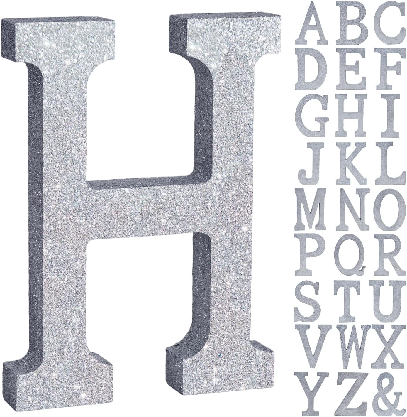 TONIFUL 8 Inch Silver Glitter Letter H Table Centerpiece A-Z Silver Birthday Party Decorations,Silver Alphabet H for Birthday,Chrismas,Graduation,Bridal Shower,Wedding,Anniversary Party Supplies