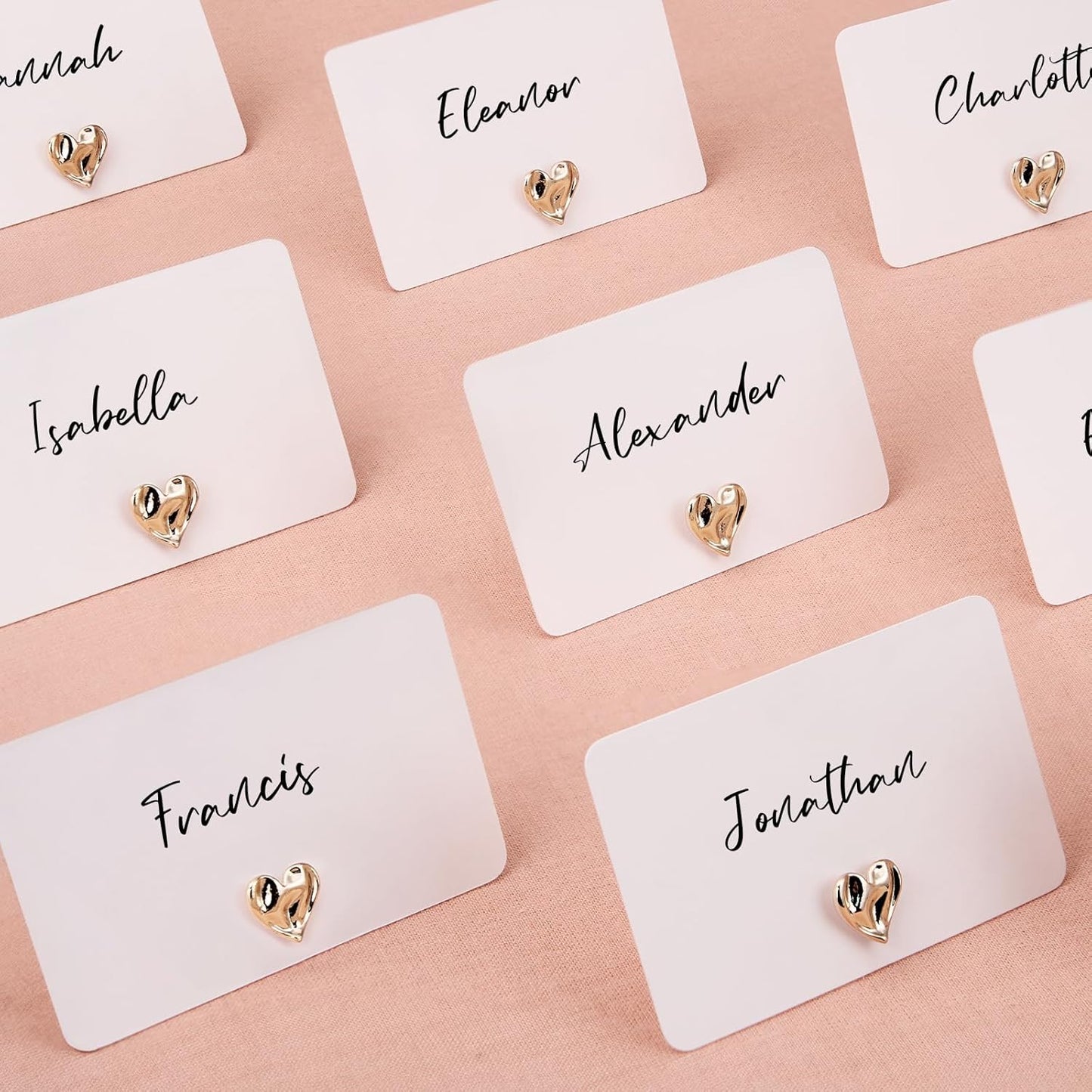 UNIQOOO 24Pcs Decorative Gold Love Heart Place Card Holders Bulk, Romantic Name Card Stands Set, for Wedding Engagement Decor, Table Setting, Business Card, Name Tag, Party Food Labels