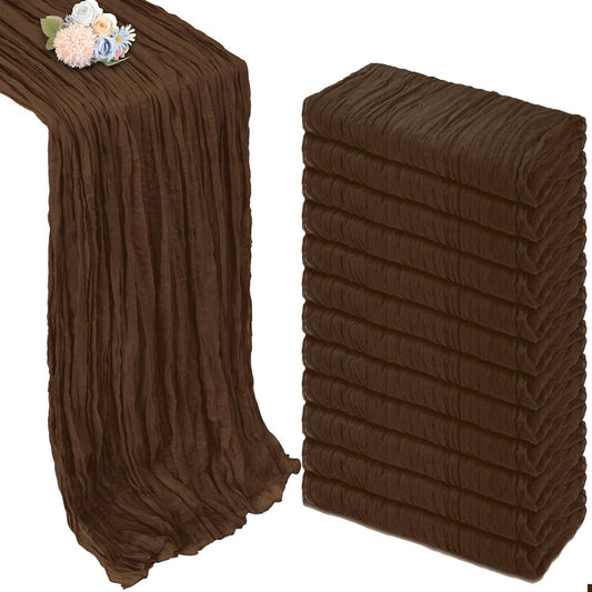 12 Pack Brown Cheesecloth Fall Table Runner 10ft Boho Gauze Fabric Cheese Cloth Table Runner 35 x 120 Inch Rustic Sheer Runner for Thanksgiving Wedding Decor Baby Shower Party Centerpiece Decoration