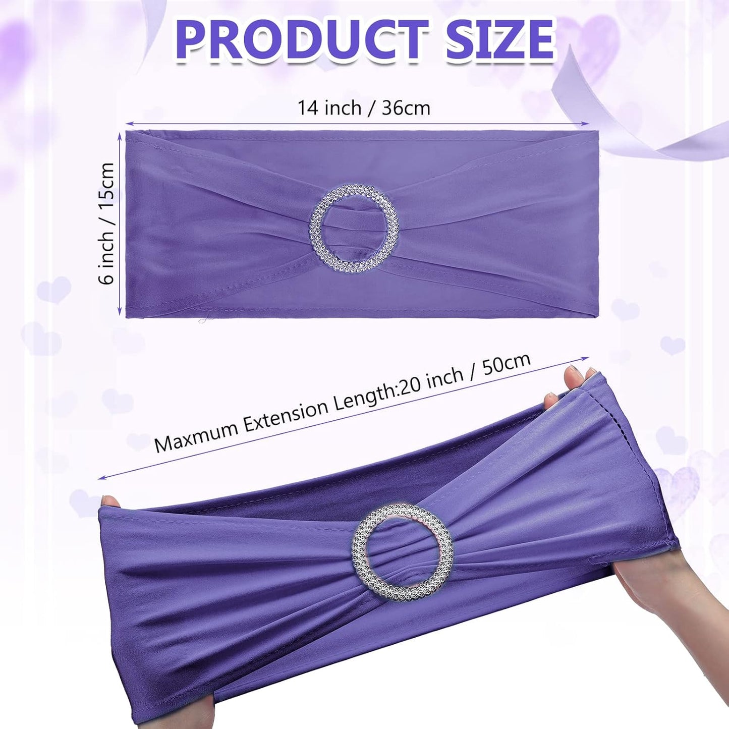 CHENGU 150 Pieces Spandex Stretch Chair Sashes Bows Elastic Chair Cover Bands Ties with Buckle Slider for Wedding Party Reception Events Universal Ceremony Banquet Decorations (Light Purple)