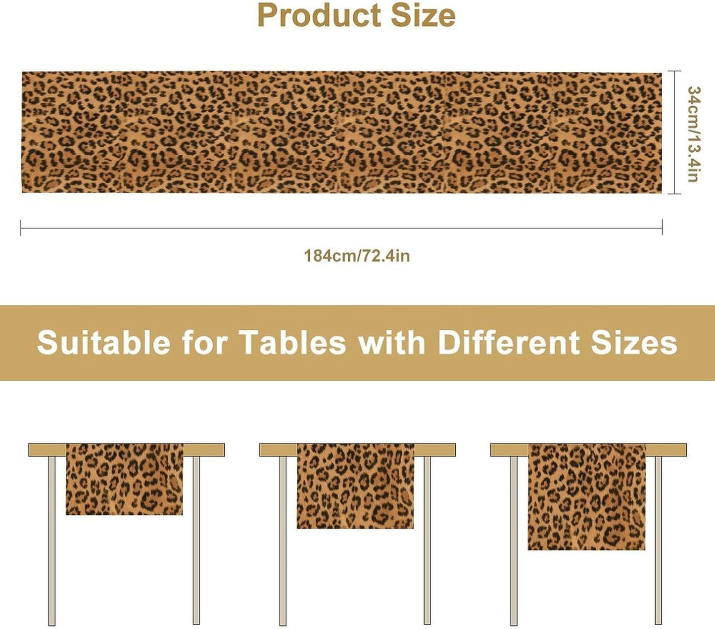 Leopard Print Table Runner Wildlife Vintage Cheetah Fur Spot Animal Skin Spots Pattern Table Cloth for Garden Farmhouse Wedding Party Vacation Dinner Home Decoration, 13x36 Inch