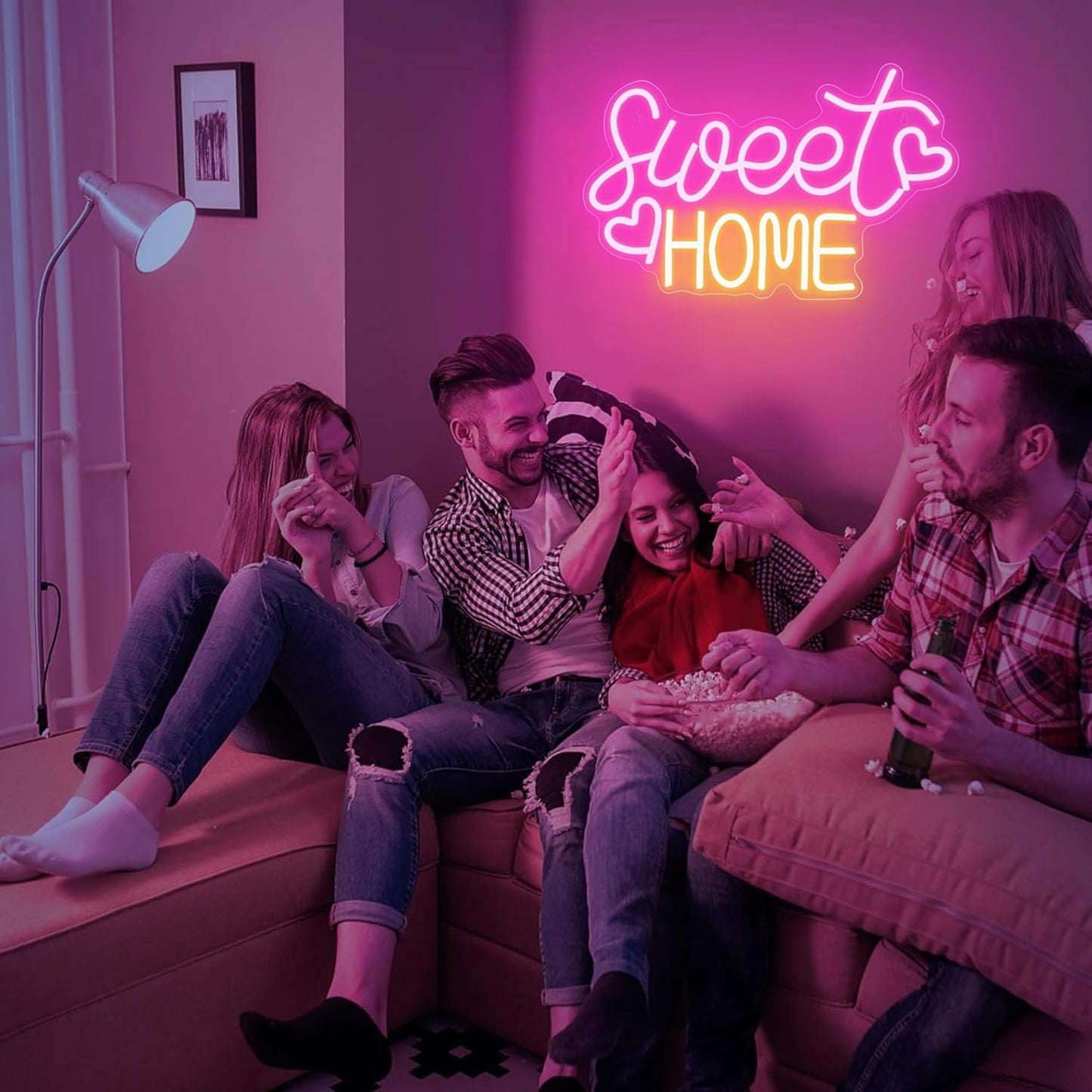 Sweet Home Neon Sign for Wall Decor, 15.7x9.8 inch USB Powered Home Sweet Home Neon Signs with Dimmer Switch for House Warming Party Living Room Apartment Bedroom Housewarming Homecoming Gift