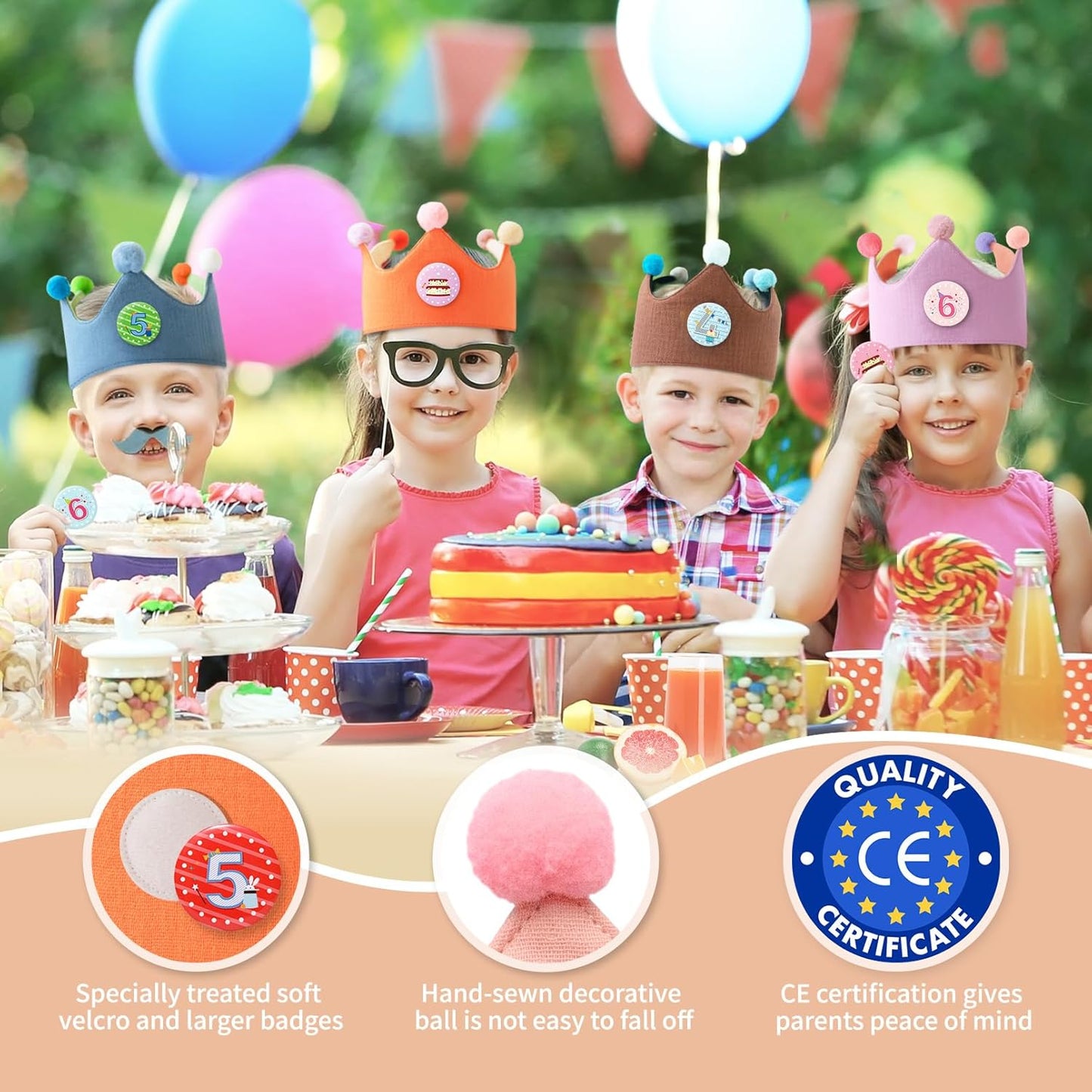 Reusable Birthday Crown with Numbers,Kids Birthday Hat Fabric Crown Pertain Kids Boy Toddler Girl Baby Bday Hats