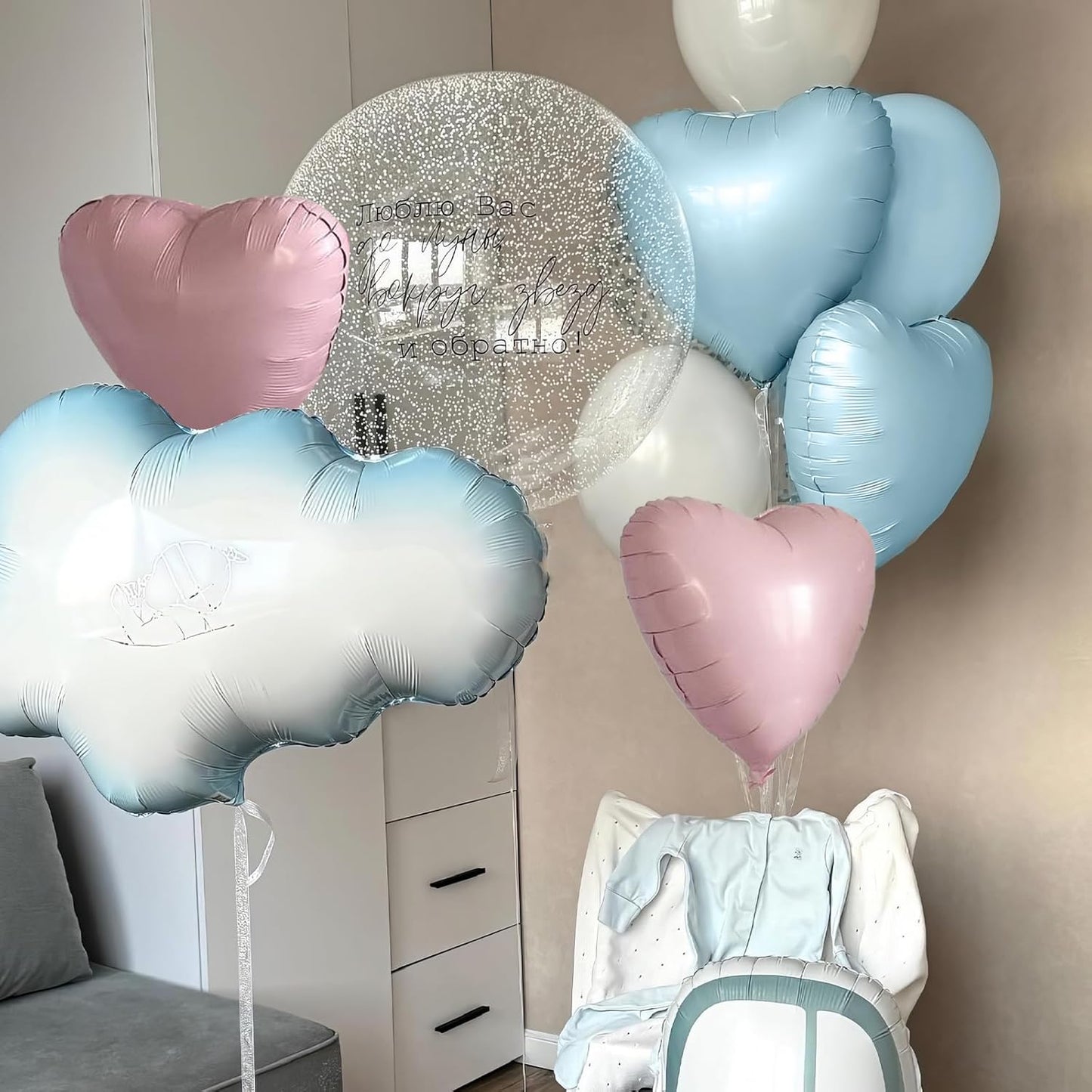 Pink Blue Heart Balloons,12Pcs Baby Pink Heart Shaped Foil Balloons,18Inch Pastel Blue Helium Balloon for Baby Shower Birthday Anniversary Wedding Party Decorations