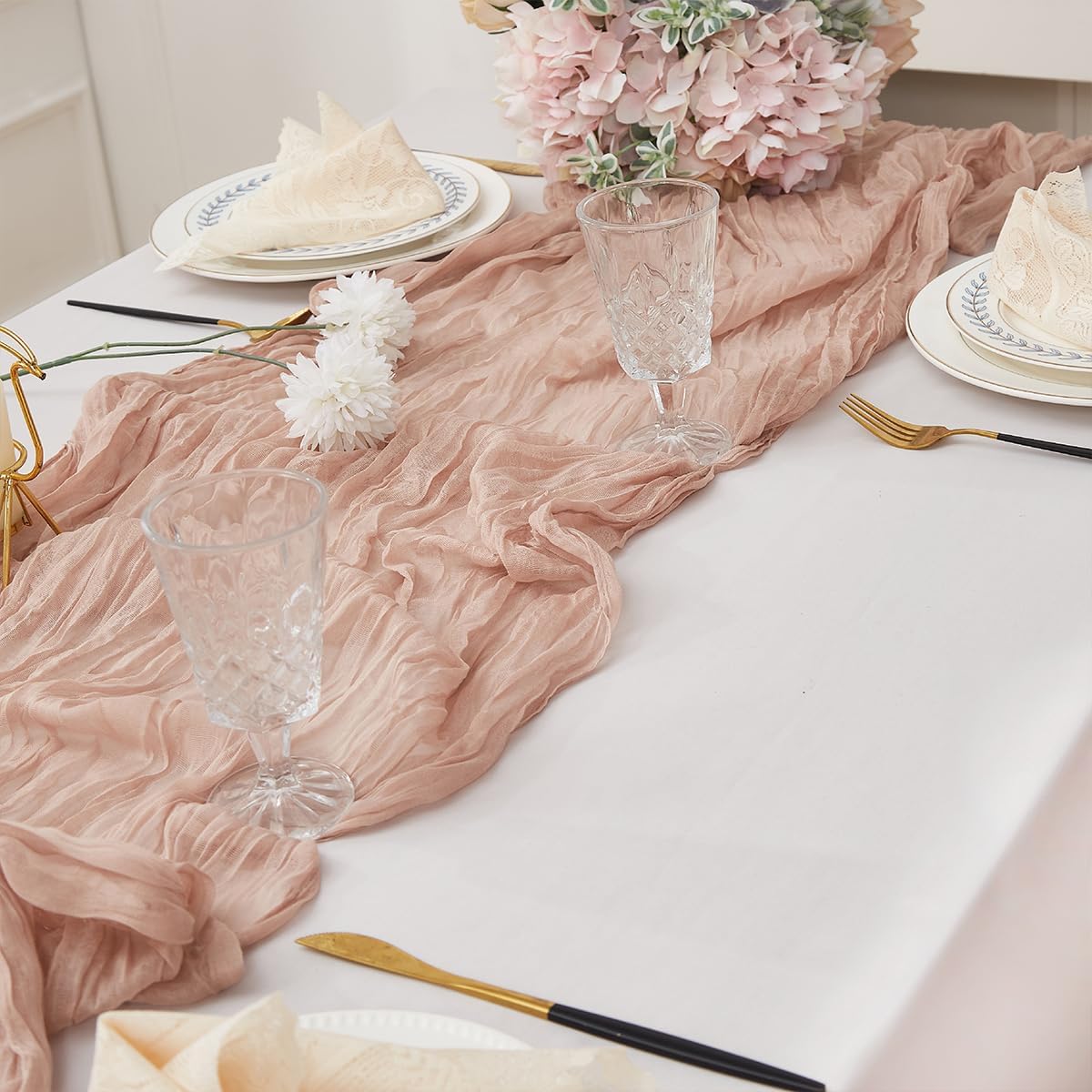 Nude 6 Pack Cheesecloth Table Runner 120 Inch 10 FT Boho Rustic Gauze for Wedding Baby Shower Party Farmhouse Summer Home Decor Washable