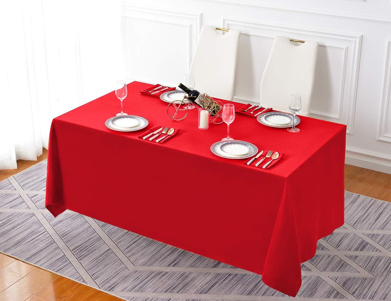 Surmente Red Tablecloth 90 x 132-inch Rectangular Polyester Table Cloth for Weddings, Banquets, or Restaurants