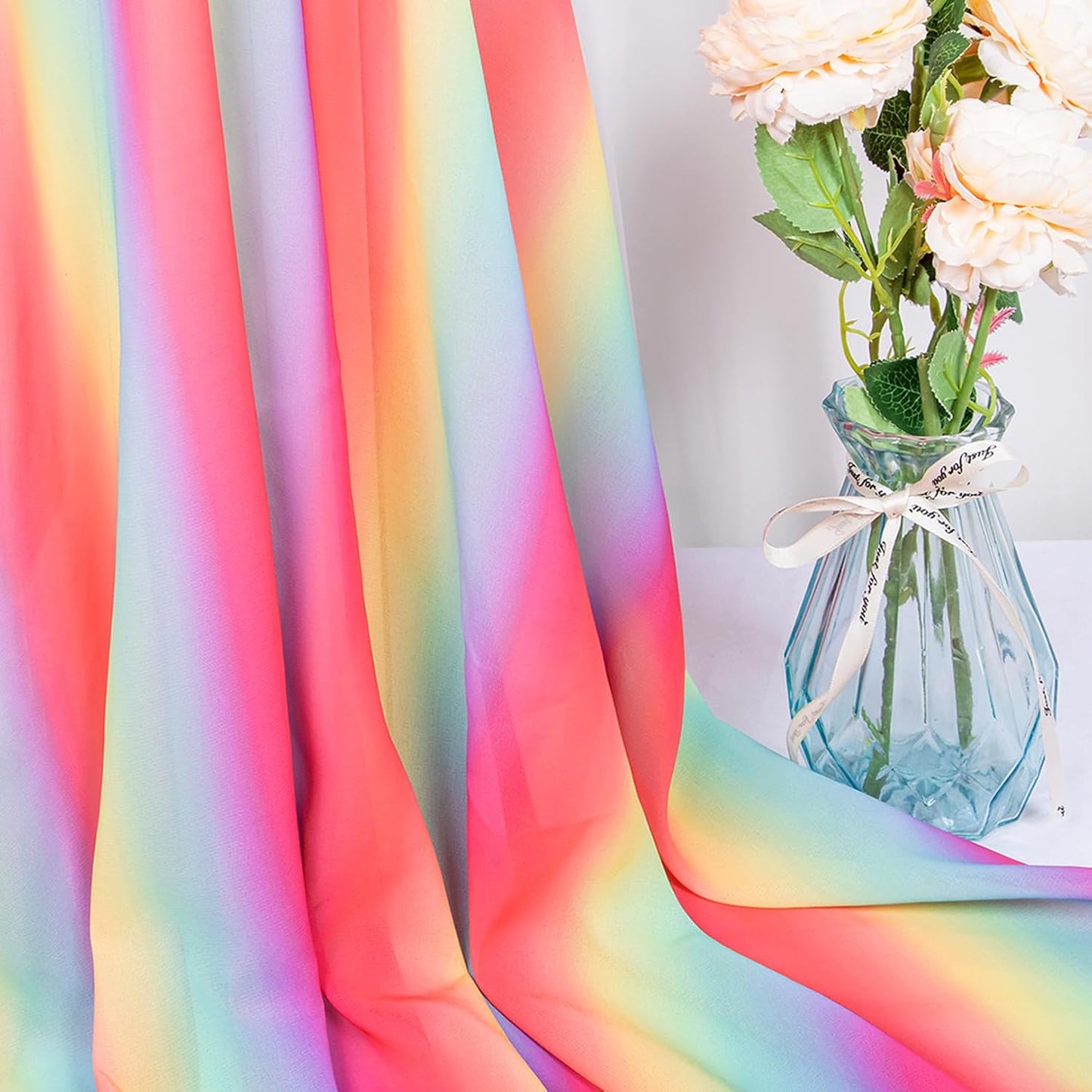 DUOBAO Rainbow Chiffon Ceiling Drapes 59''x20FT 6 Panels Sheer Arch Draping Fabric for Event Party Supplie, Baby Shower Photo Booth Background Supplies, Colorful Backdrop