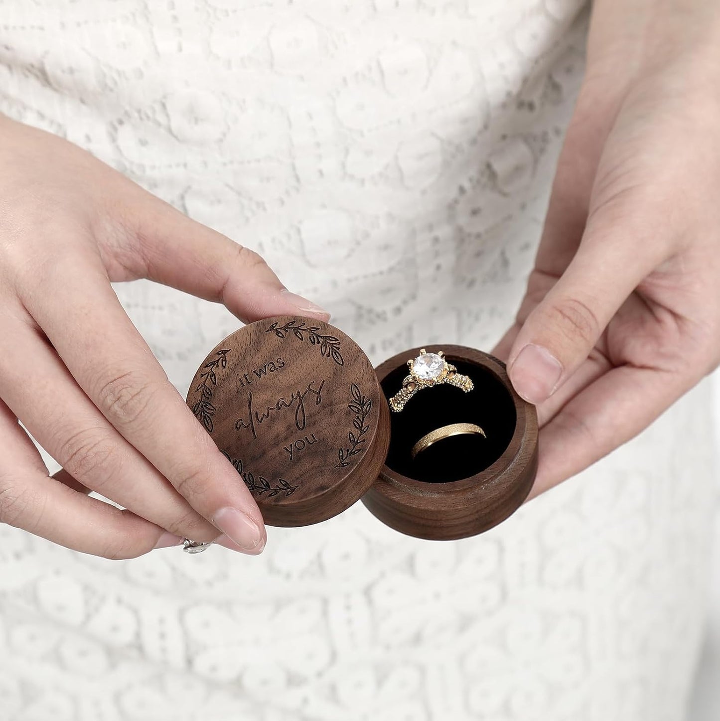 Ring Box, Wooden Ring Box for Wedding Ceremony Ring Bearer Box, Engagement Ring Holder Gift for Anniversaries day, Birthday Gift (it was always you)