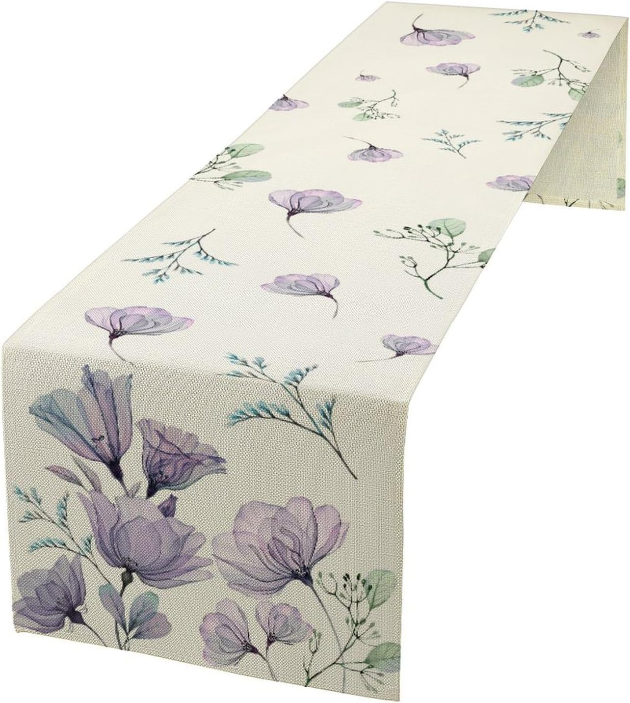 Poppy Flower Table Runner, Watercolor Purple Floral Leaves Seasonal Spring Summer Table Runner for Kitchen Dinning Table Runner Decor Home Wedding Party Holiday, 13x60 Inch