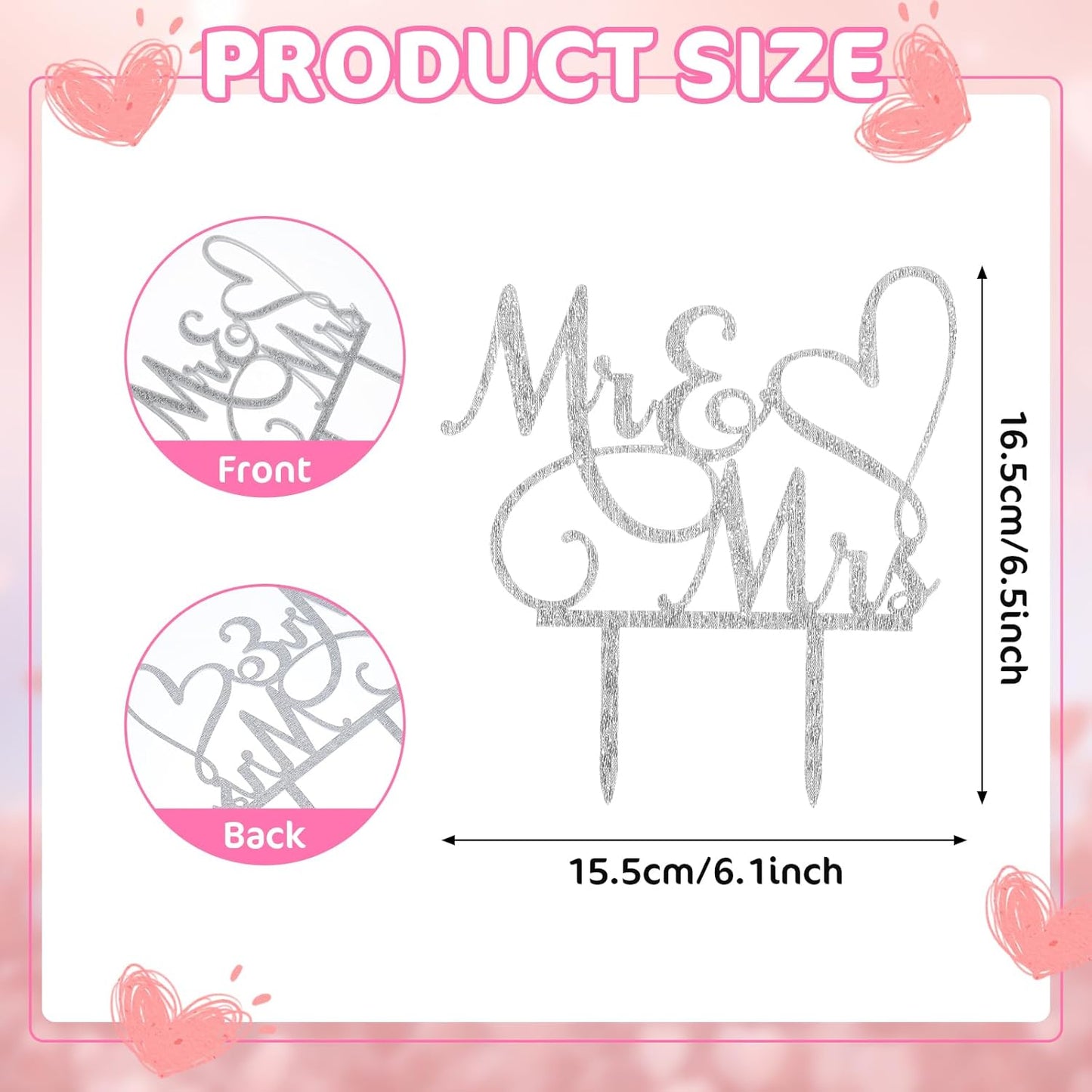 Mr and Mrs Cake Topper, Wedding Cake Toppers Bride and Groom, Wedding Cakes Decorations, Gold Acrylic Topper for Weding, Engagement, Anniversary (Silver)