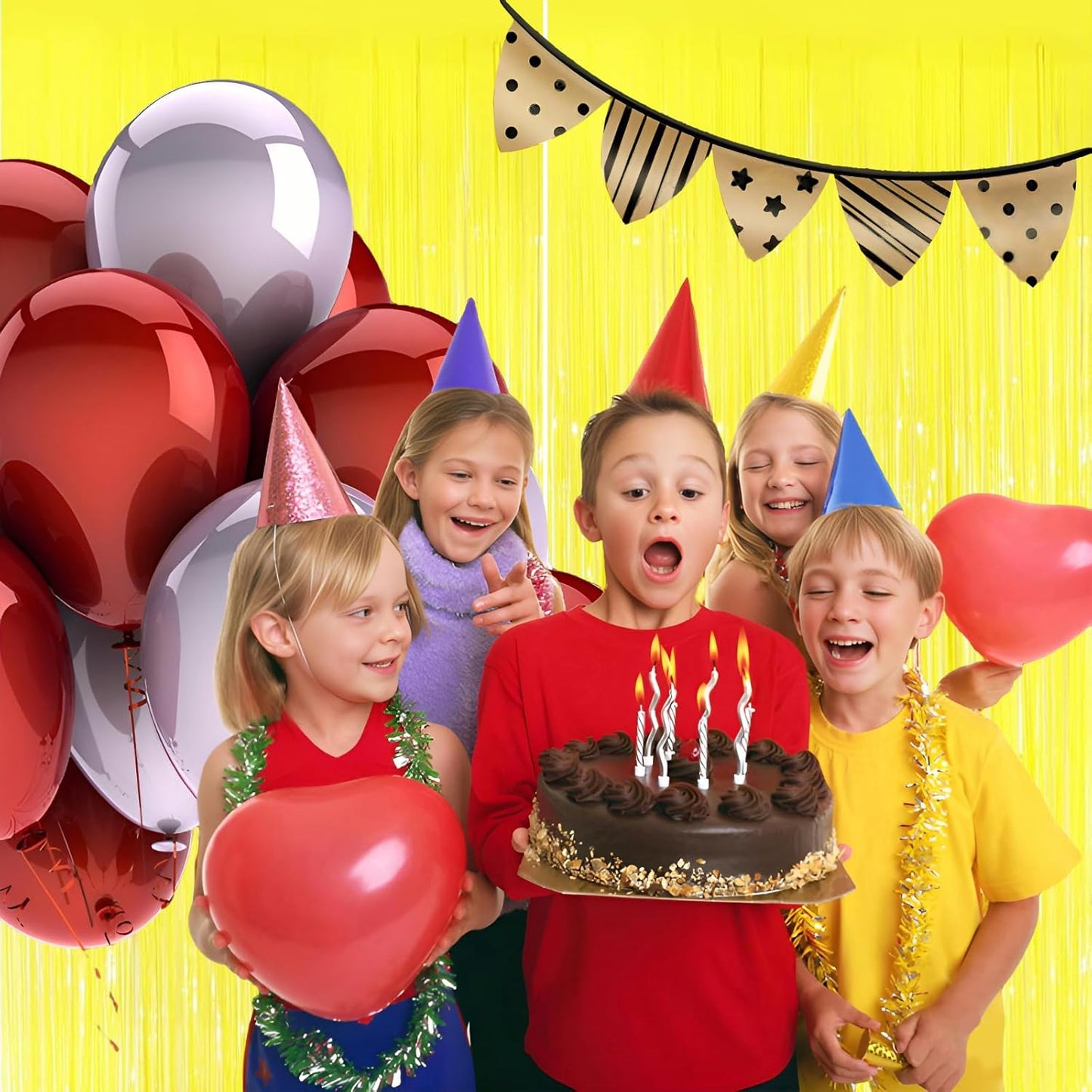 Keyali 2 Pack 3.3 * 8.3 ft Foil Curtain Metallic Tinsel Fringe Curtains Photo Booth Props Backdrop for Birthday Wedding Engagement Baby Shower Christmas Holiday Celebration Party，Macaron Yellow