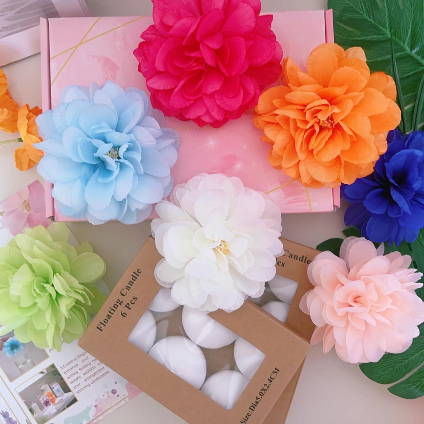 24 Pcs Floating Candles for Centerpieces and Floating Flowers Vase Fillers for Centerpieces White Artificial Flowers for Wedding Table Party Home Decoration