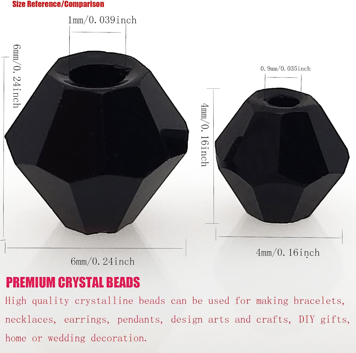 4mm Bicone 1800Pcs Black Crystal Glass Beads Small Faceted Bicone Shape Crystal Glass Spacer Beads for Bracelet Necklace Decorative Hand Jewelry Making (Black, 4MM)