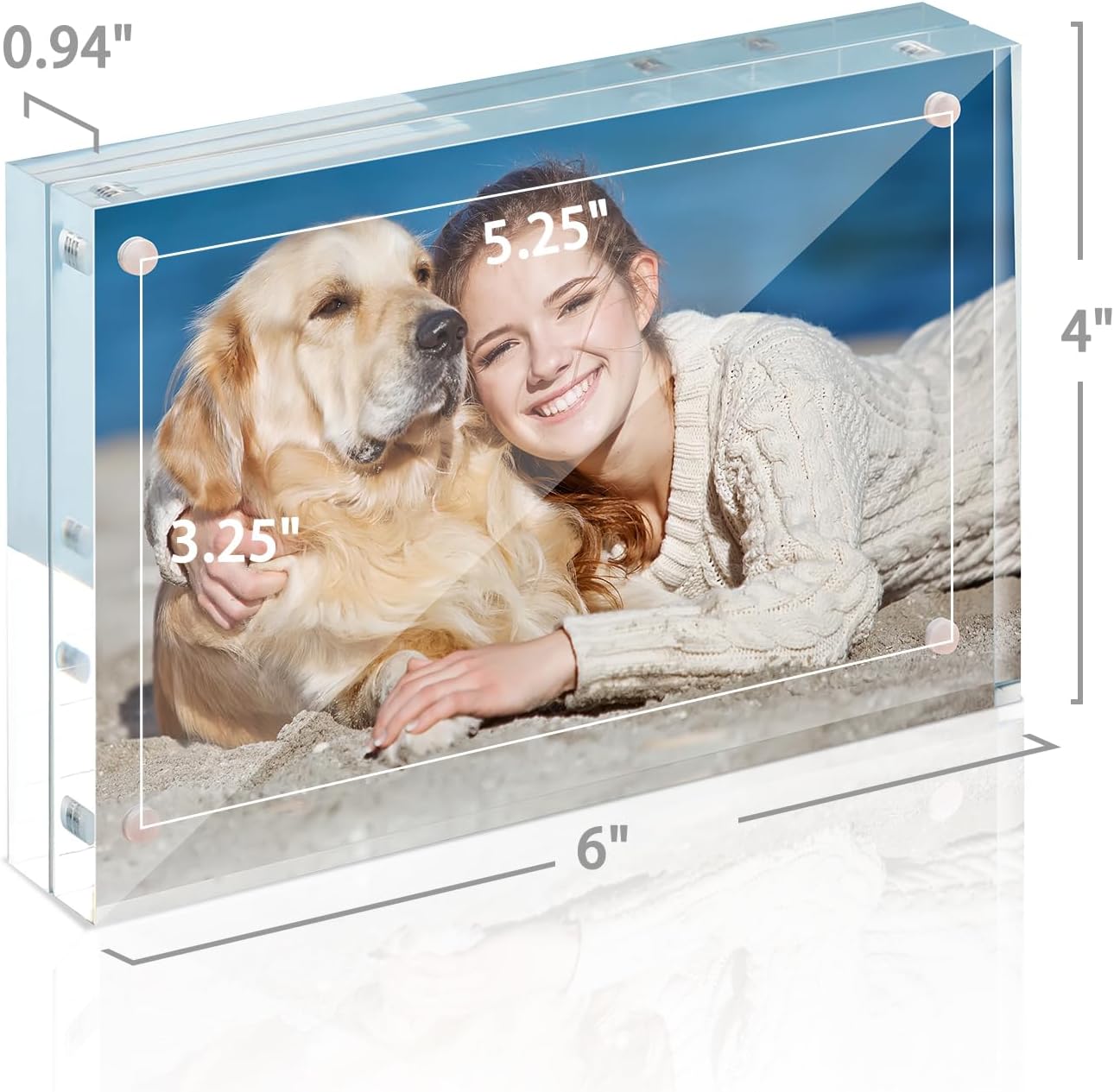 TWING Acrylic Frame 4x6,Magnet Double Sided Picture Frame,12 + 12MM Plexiglass Clear Picture Frames Desktop Acrylic Photo Frame 6 by 4,Gifts Ideal