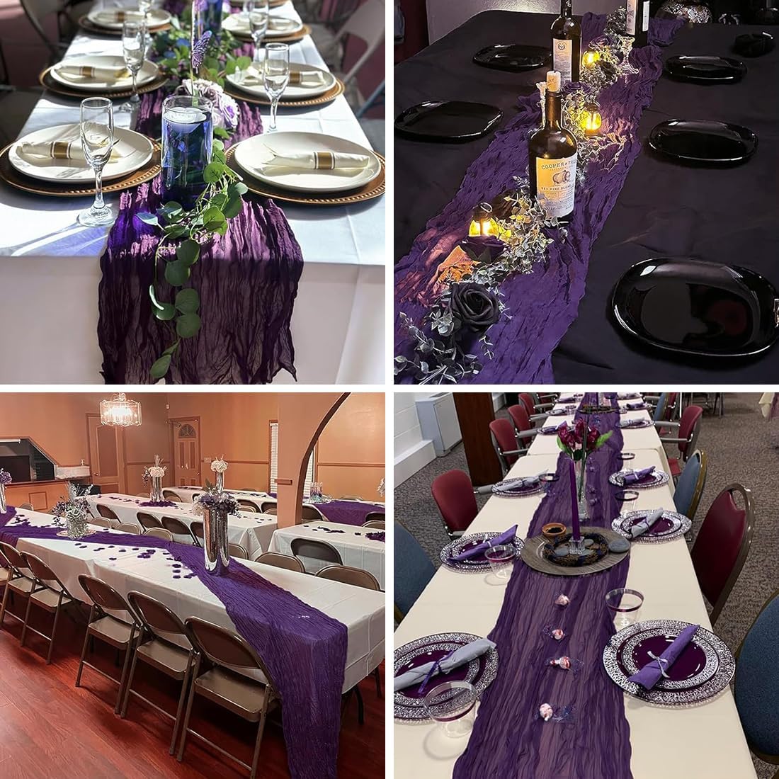 10 Pack Purple Cheesecloth Table Runner -21*120Inch Long Boho Wedding Table Decor, Rustic Gauze Fabric Runner for Bridal Showers, Baby Showers & Parties (Sheer, Lightweight, Wrinkled Design)