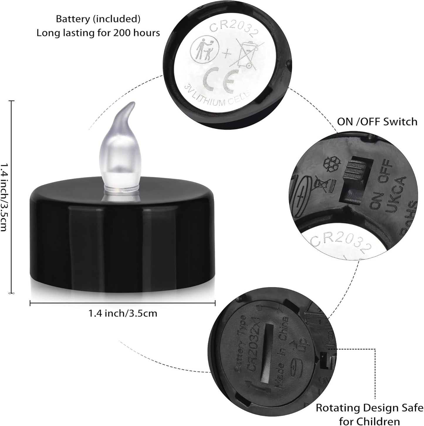 Nancia 12PACK Flameless LED Tea Lights Candles, Realistic and Bright Flickering Long Lasting 200Hours Battery-Powered, Ideal Party, Wedding, Birthday, Gifts Home Decoration Black