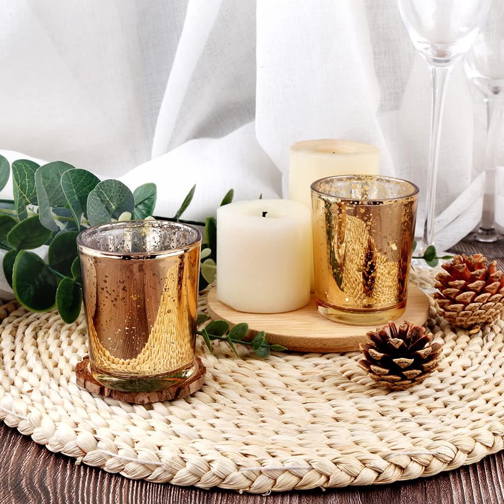 Gold Mercury Glass Tea Light Holders Set of 36 - Elegant Votive Candle Holders for Weddings, Showers and Home Decor - Perfect for Table Centerpieces and Parties (Glass, Gold)