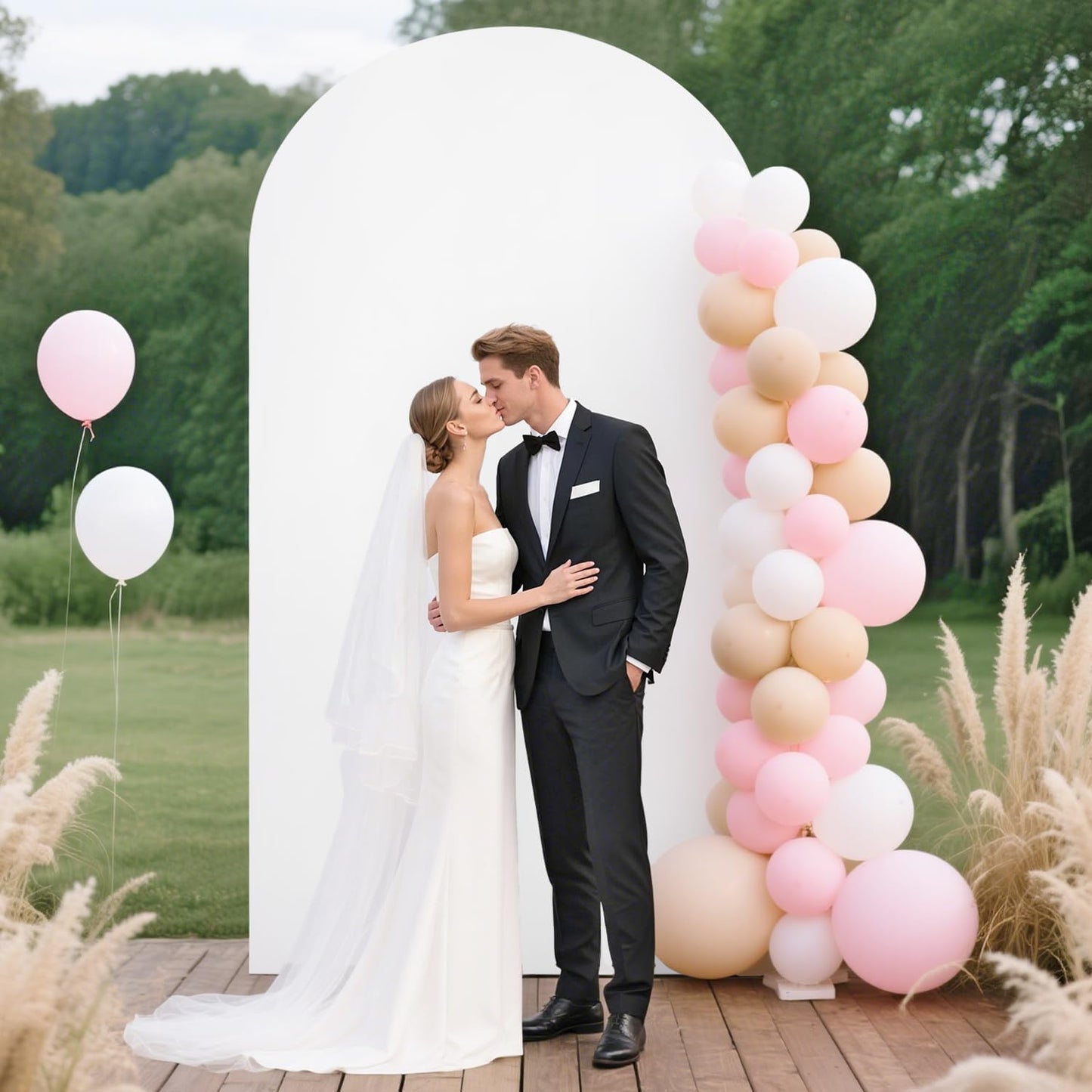 FUHSY 7.2FT Arch Backdrop Stand and Cover Set Balloon Metal Arch Stand with White Arched Backdrop Cover Wedding Arches Backdrops Stand Cover for Birthday Party Baby Shower Decor Indoor Outdoor