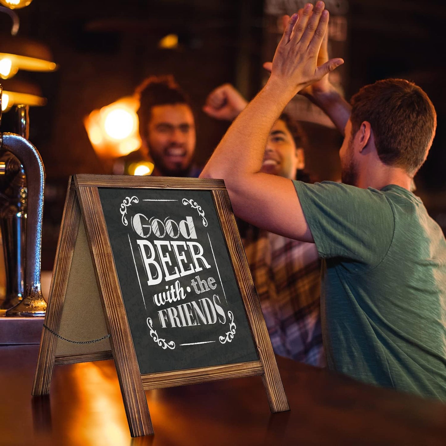 Rustic Whitewash Double Sided Chalkboard with 8Pcs Liquid Chalk Markers, 7.5"*8.6" Tabletop Stand, Small Countertop Chalkboard Easel for Menu, Kitchen, Restaurants, Bar, Wedding and Home Decor (Black)