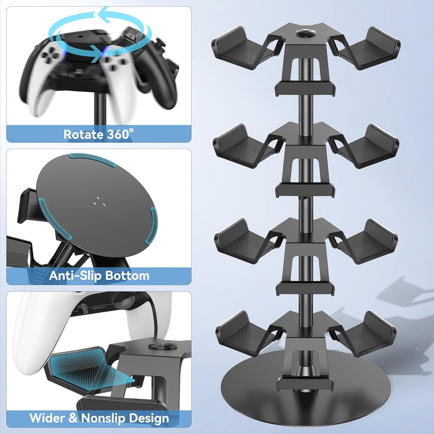 Headset Stand 4 Tiers for Desk, Rotatable Gaming Controller Stand for PS5/PS4/Xbox/Switch2/PS Portal/Phone, Universal PC Gamer Gift Accessory Controller/Headphone Holder for 12 Packs Controller
