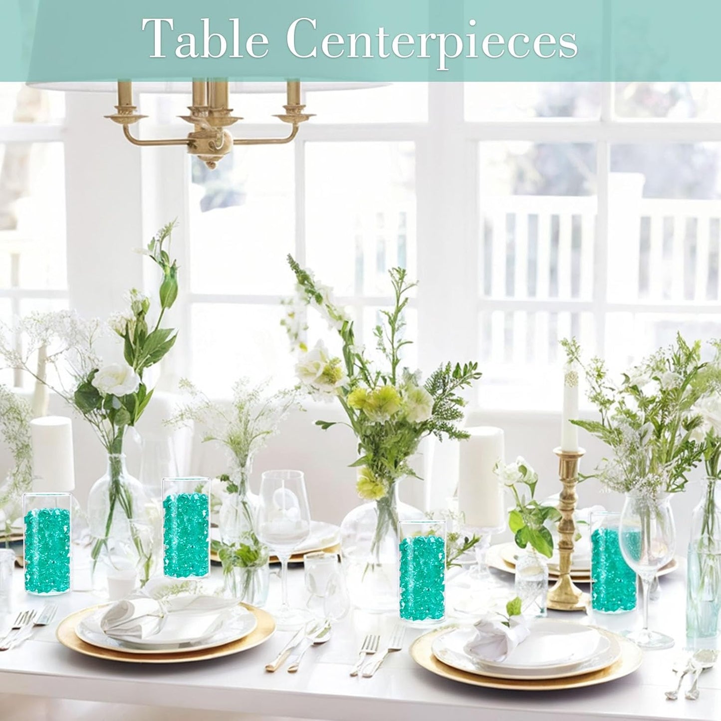 DomeStar Teal Fake Ice Rocks, 150PCS Acrylic Gems Crystals Plastic Shamrock Diamonds Centerpiece for Vase Fillers DIY Craft Wedding Party Table Scatter Decorations