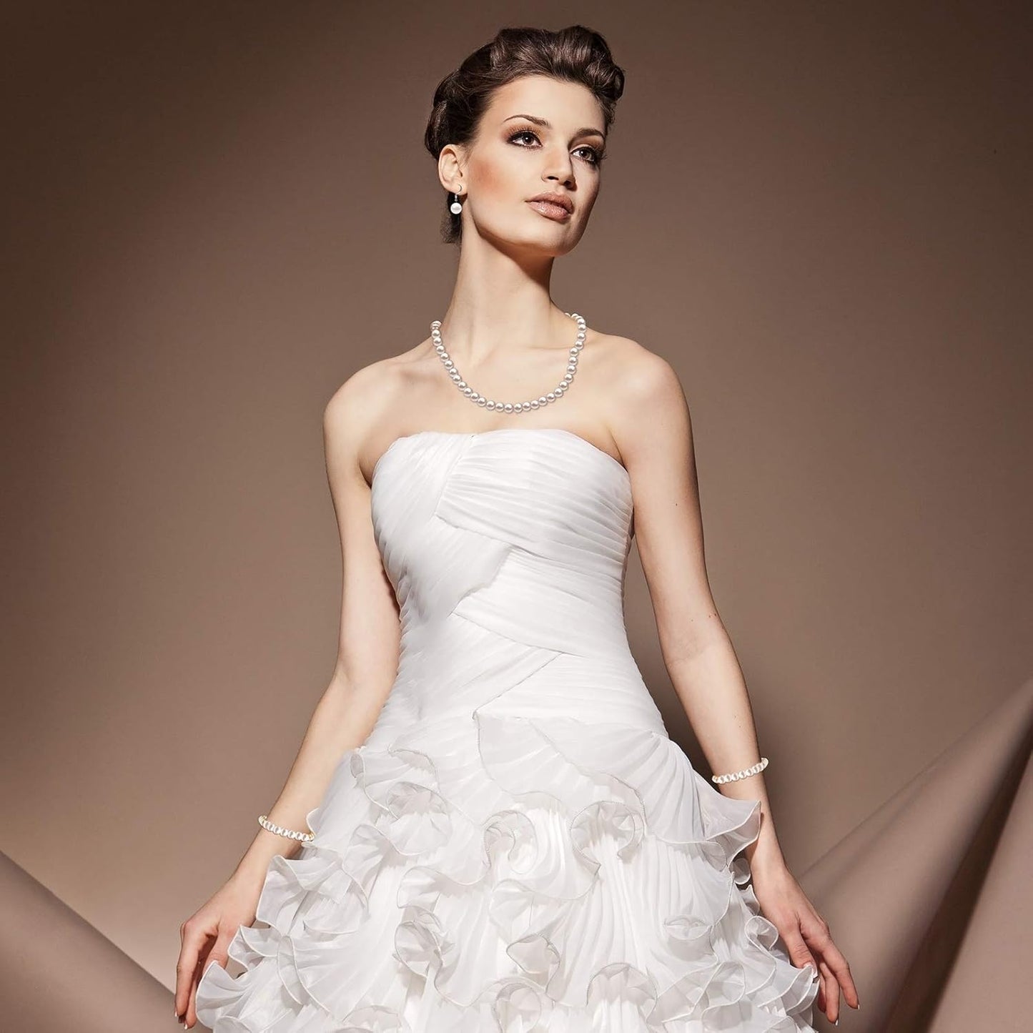 4 Pcs 1920s Faux Pearl Costume Jewelry Set for Women Halloween Simulated Necklace Bracelet Earrings for Wedding