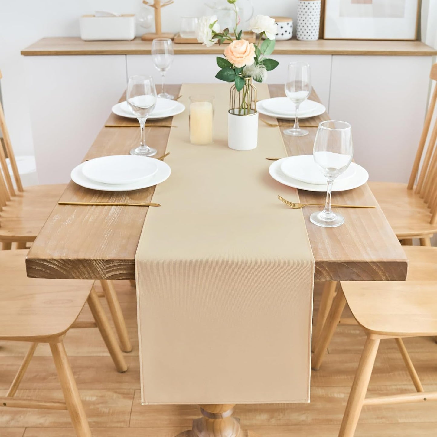 2 Pack Beige Long Table Runner 12 x 108 Inch Solid Color Farmhouse Runners Coffee Table Dresser for Daily Party Home Decoration